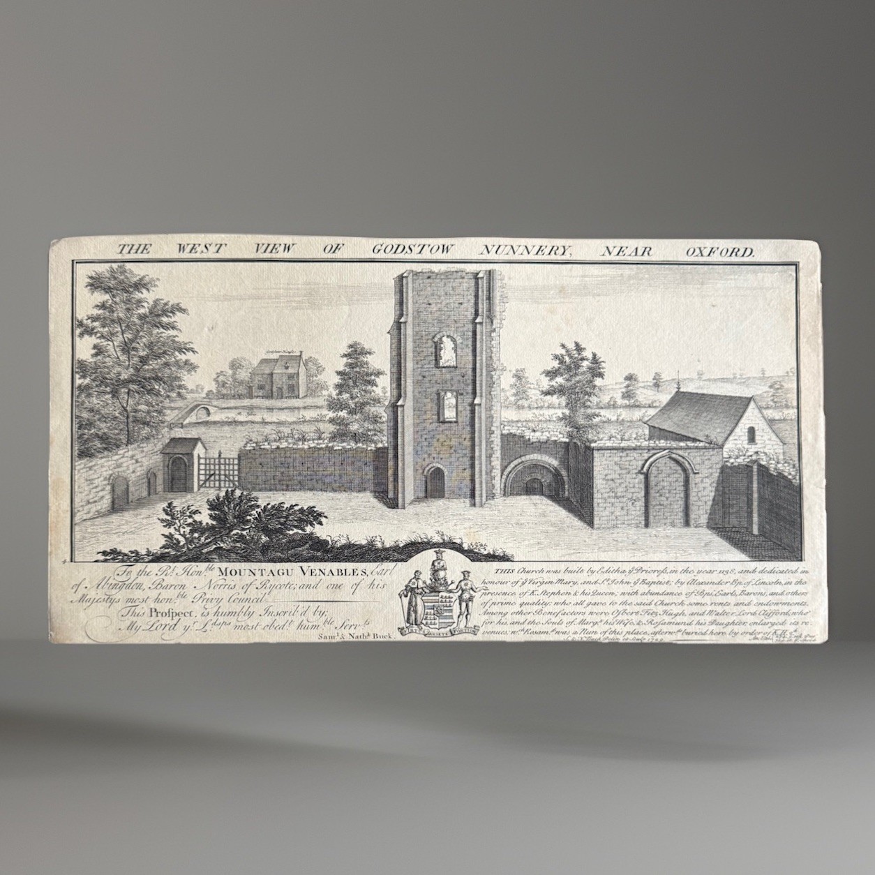 Antique Engraving, Godstow Nunnery, Oxford, Buck’s Antiquities, C1729