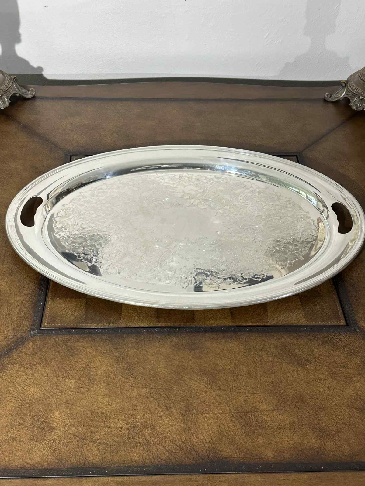 Beautiful VTG Gorham YC407/2 Silverplate Oval Serving Tray 22″ Floral Engraved