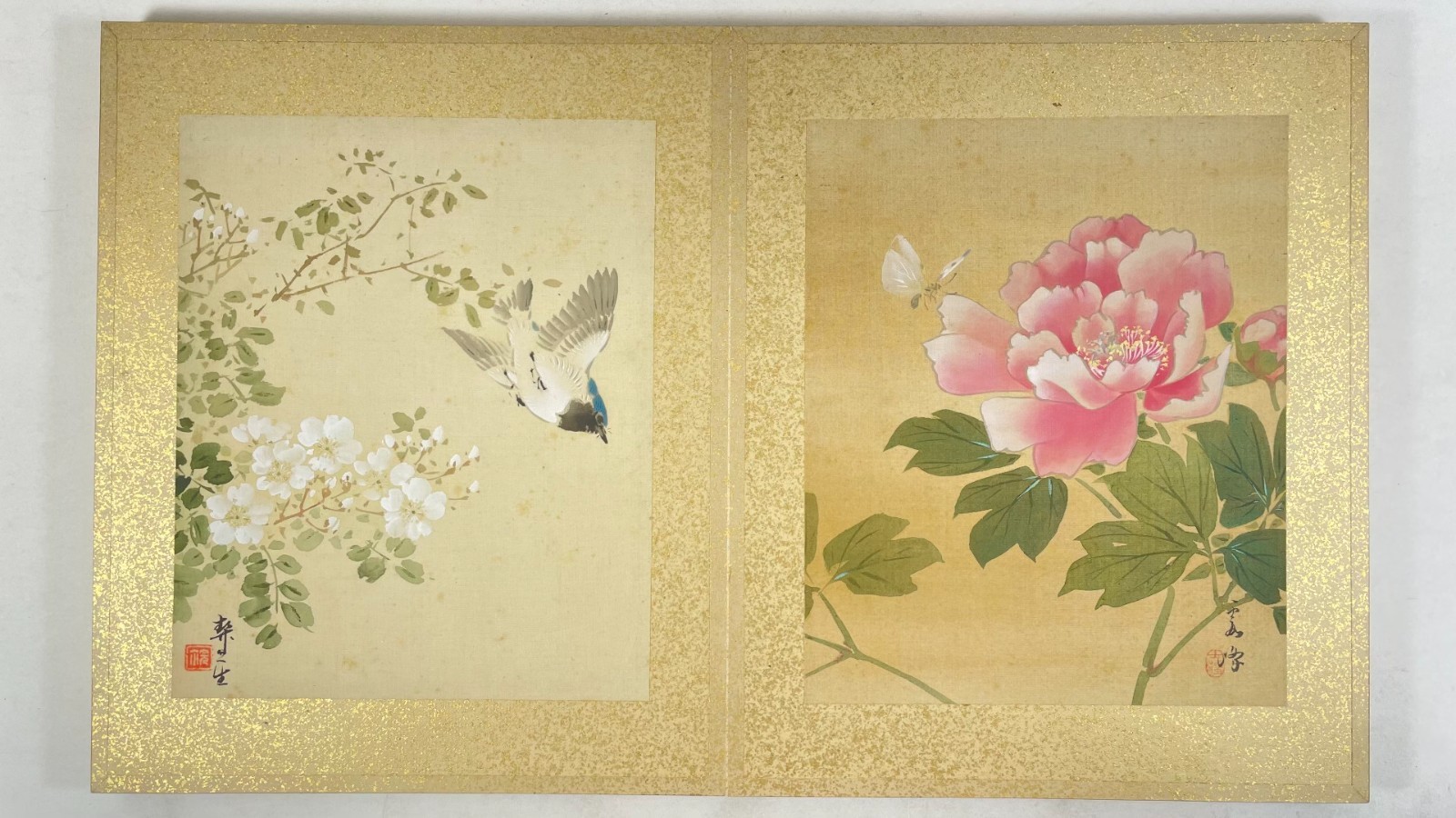 Japanese Painting Album 12 Silk Paintings Flowers and Birds 1910s–1930s