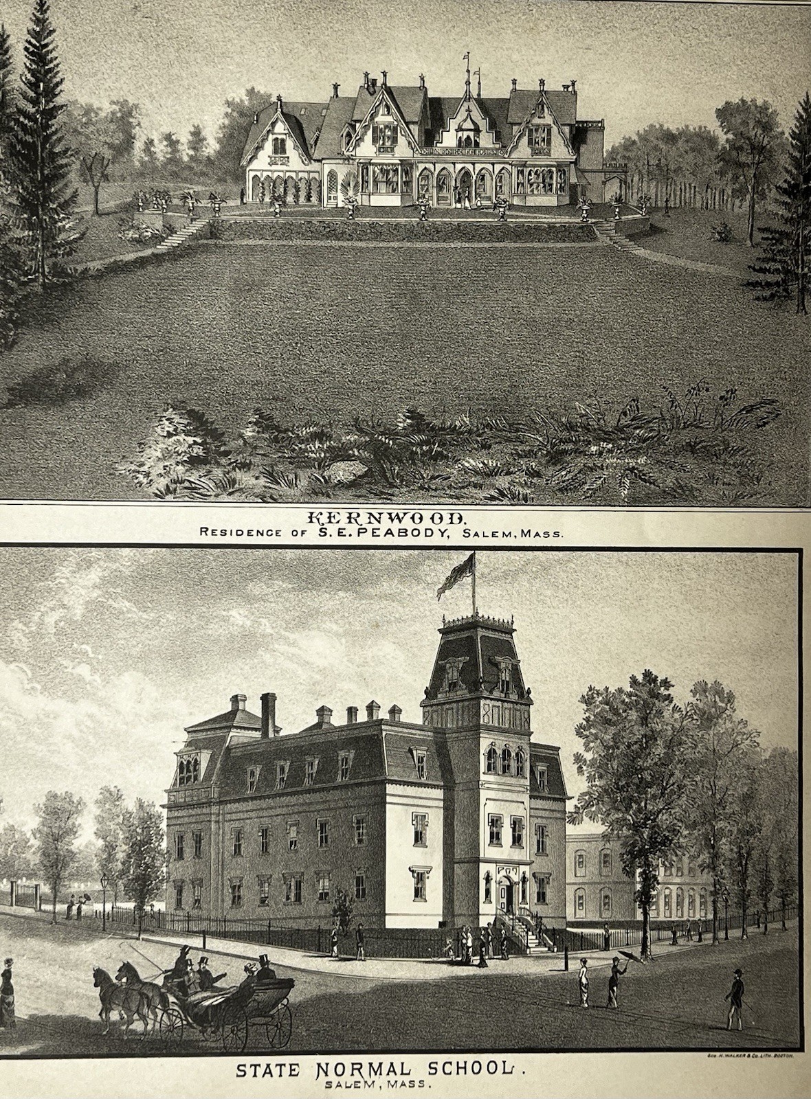 Original 1884 Print,Salem Normal School,Kernwood Peabody House,Mass,MA,Engraving