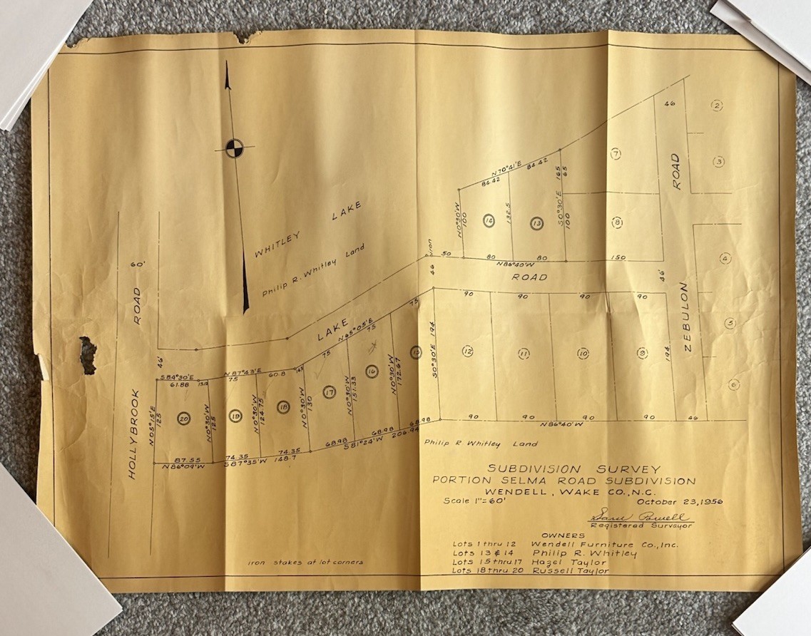 1956 Wendell Wake Co North Carolina Plat City VTG Map Zebulon & Hollybrook Road