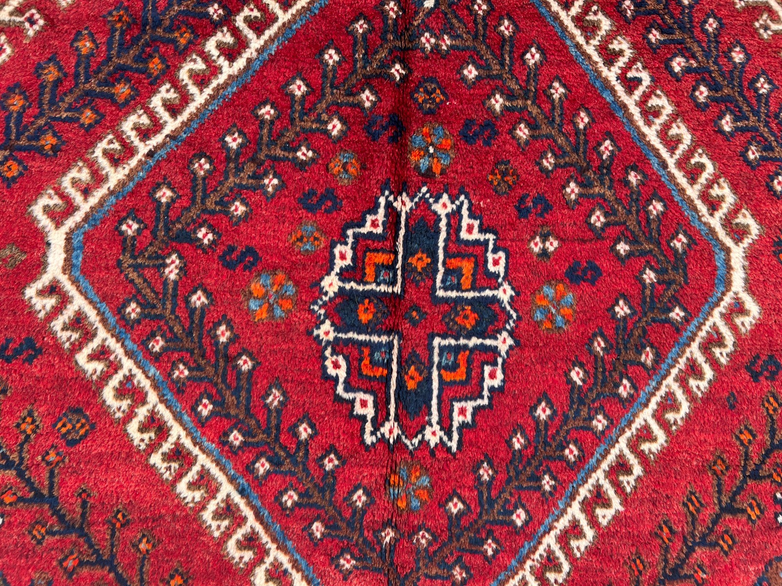 4’1×5’7ft Caucasian Tribal Double Diamond Medallion Handknotted Wool Vintage Rug