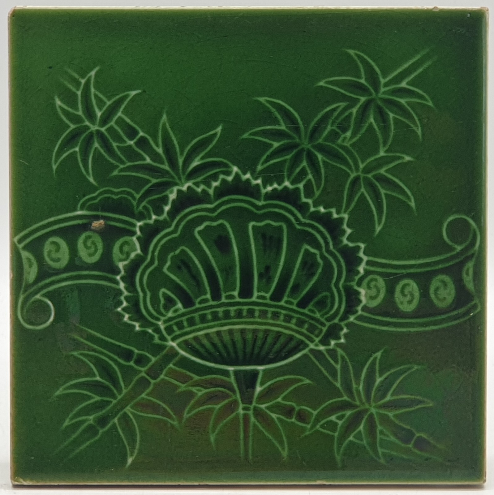 Scarce Art Nouveau Fireplace Floral Majolica Green Tile Henry Richards C1903 AE8