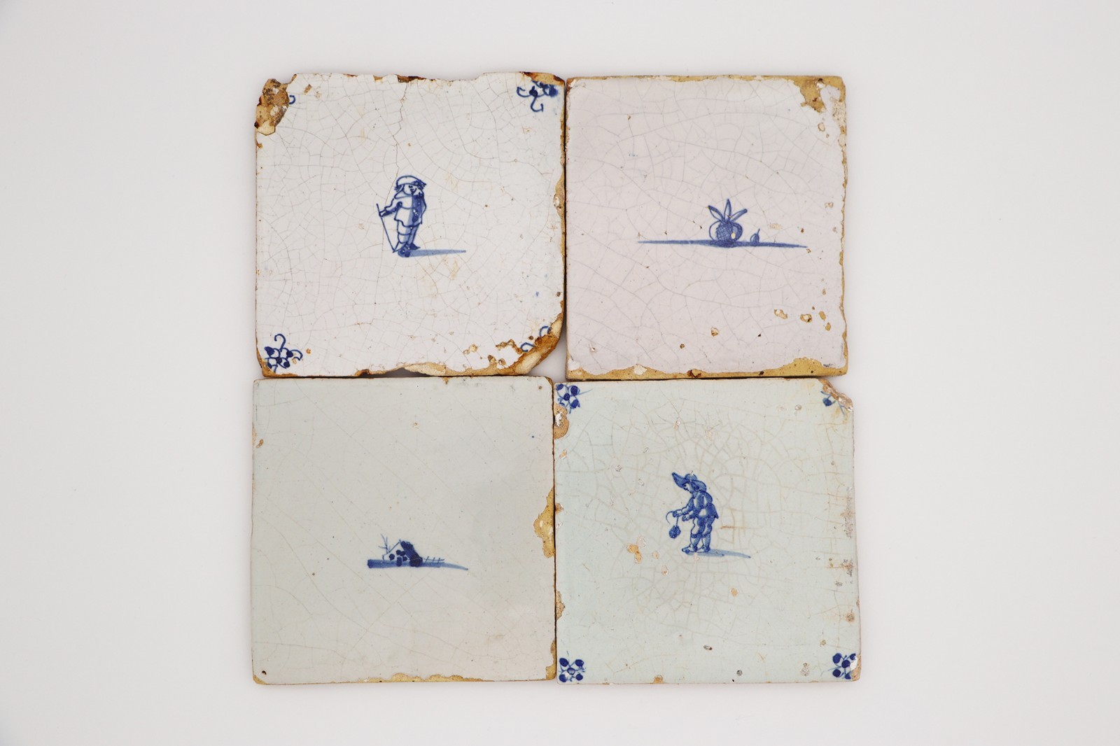 18th Century Set of Four Delft Tiles, Earthenware