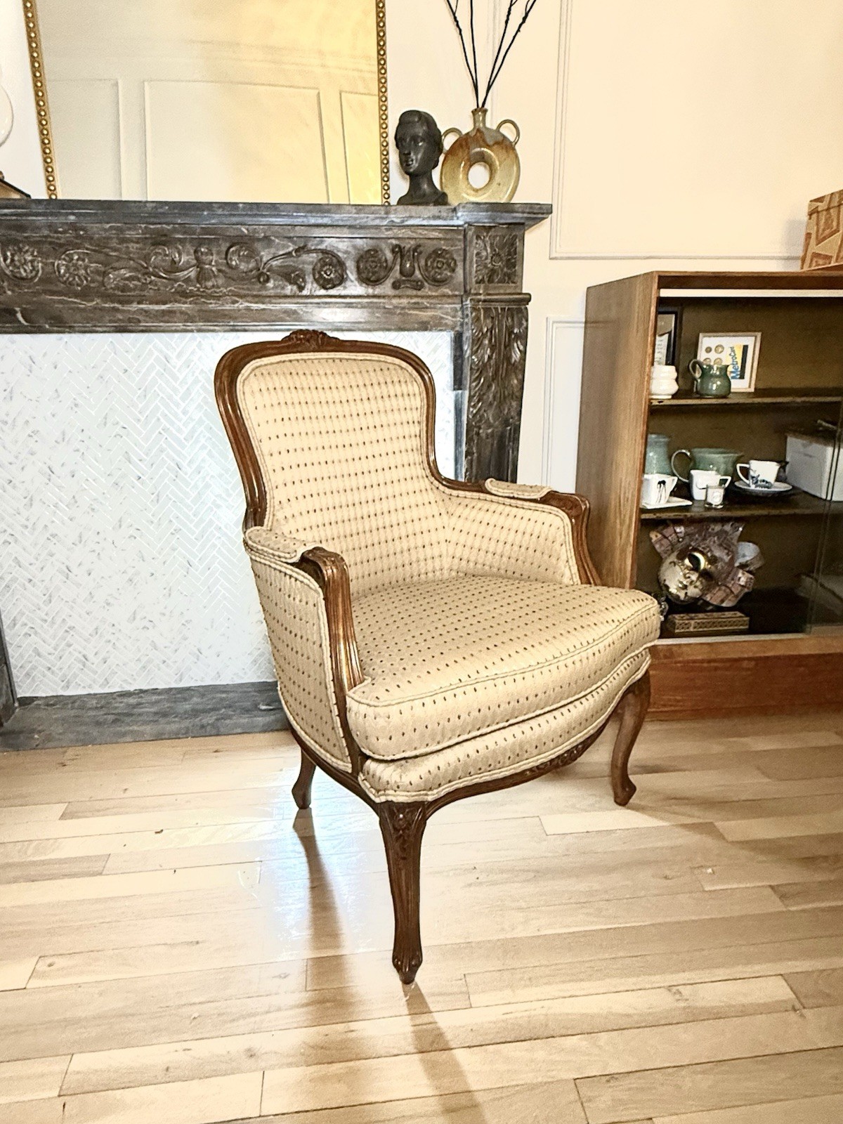 Vintage French Louis XV Style Carved Wood Accent Armchair