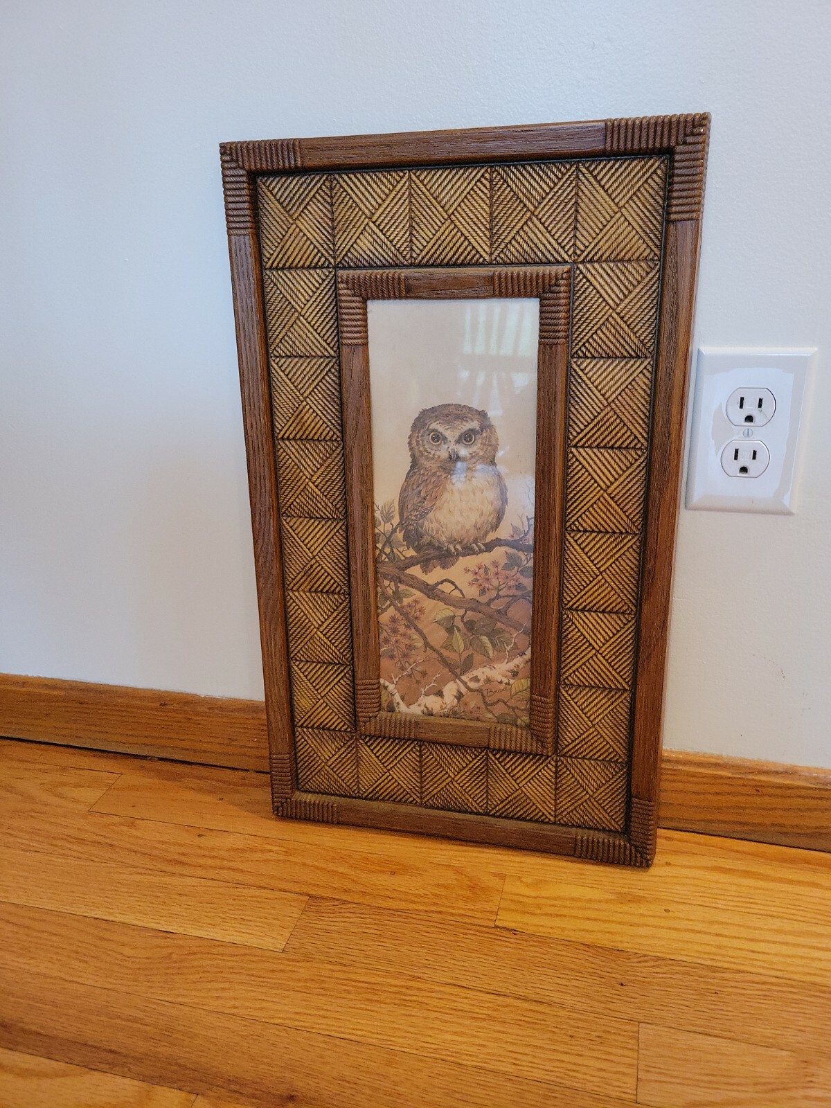 Vintage Dart Ind. 3327 Syroco Faux Wood Wall Plaque Owl Picture 23″ x 13.5″