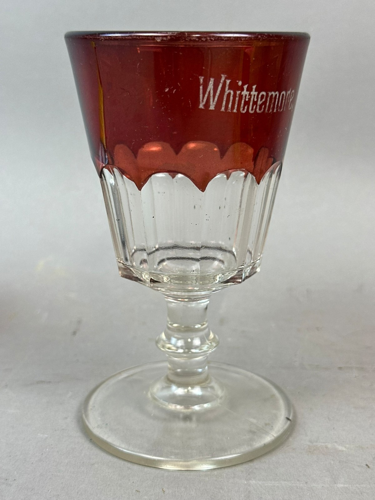 #708 Antique WHITTMORE Michigan Ruby Red Flash Souvenir Glass GOBLET