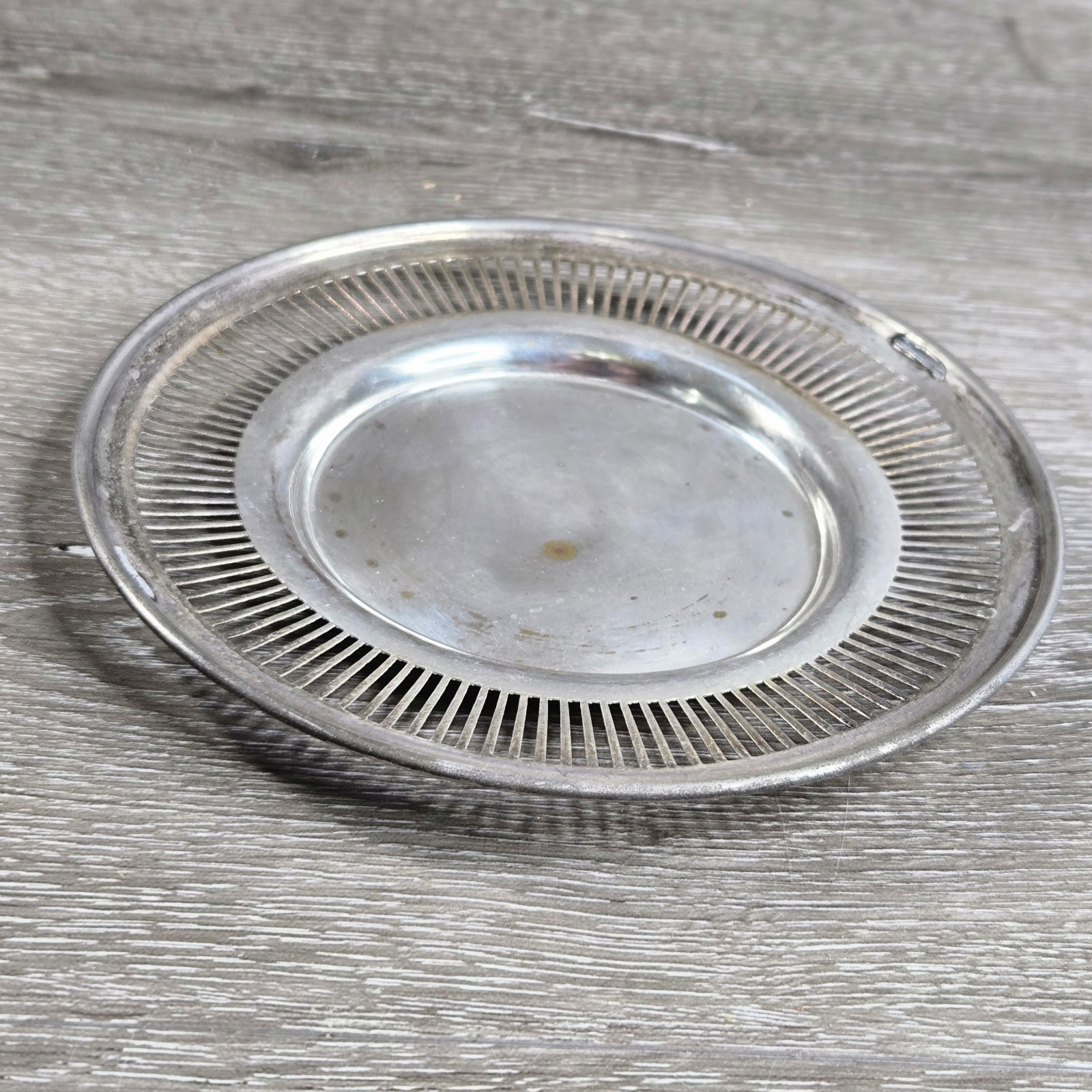 Vintage B Silver Plate Round Ashtray Pierced Gallery Rim Plate