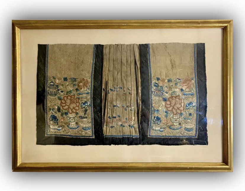 Qing Dynasty Fine Embroidery on Silk Ornate Vases Floral Designs Handcrafted Art