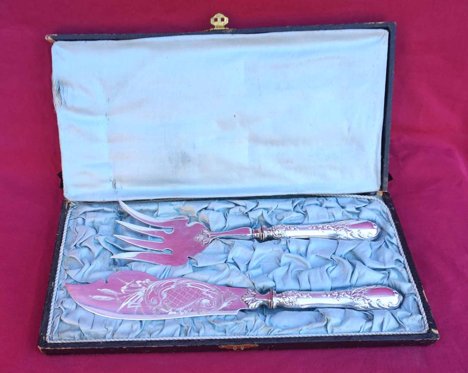 French Silverplate Fish Serving Set Fork Blade 1880