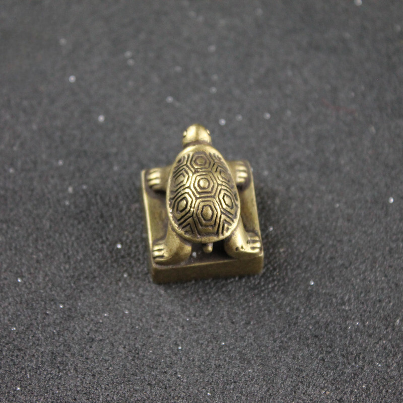 Solid Pure Brass Small Turtle Seal Statue Chinese Feng Shui Figurines Desk Decor