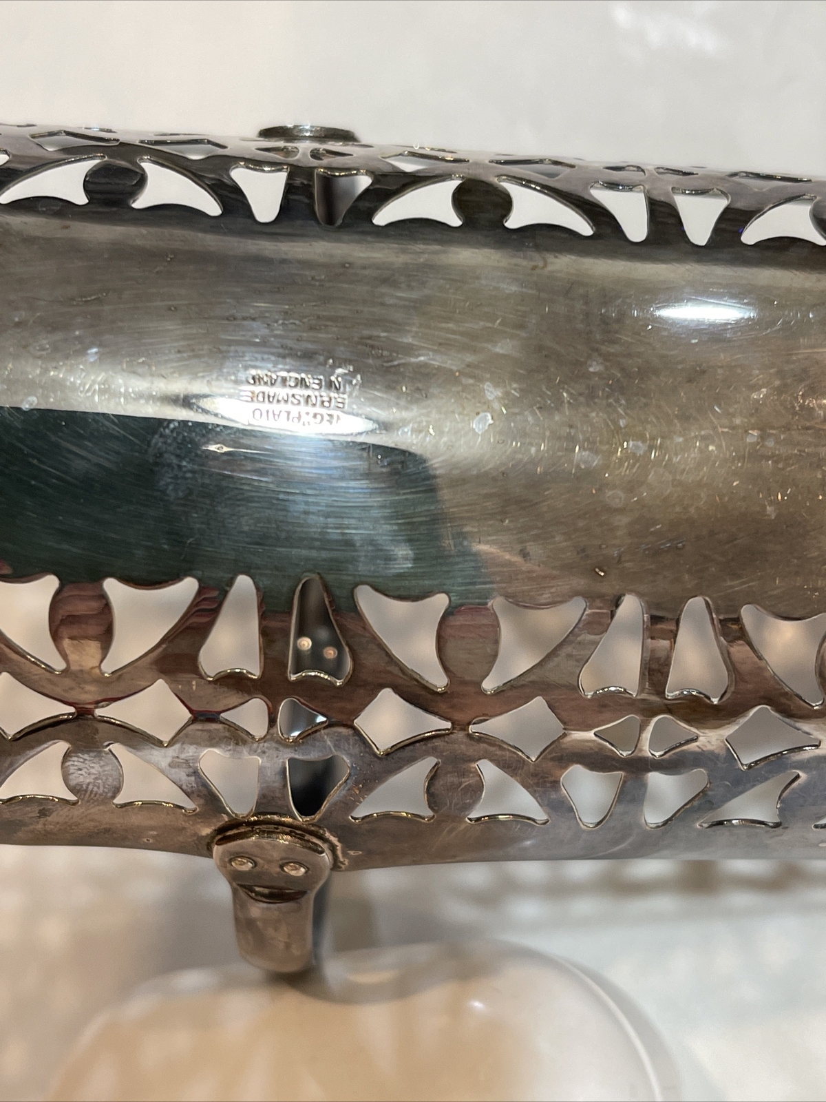 Antique Rare punched silver small basket w/England engraved on bottom