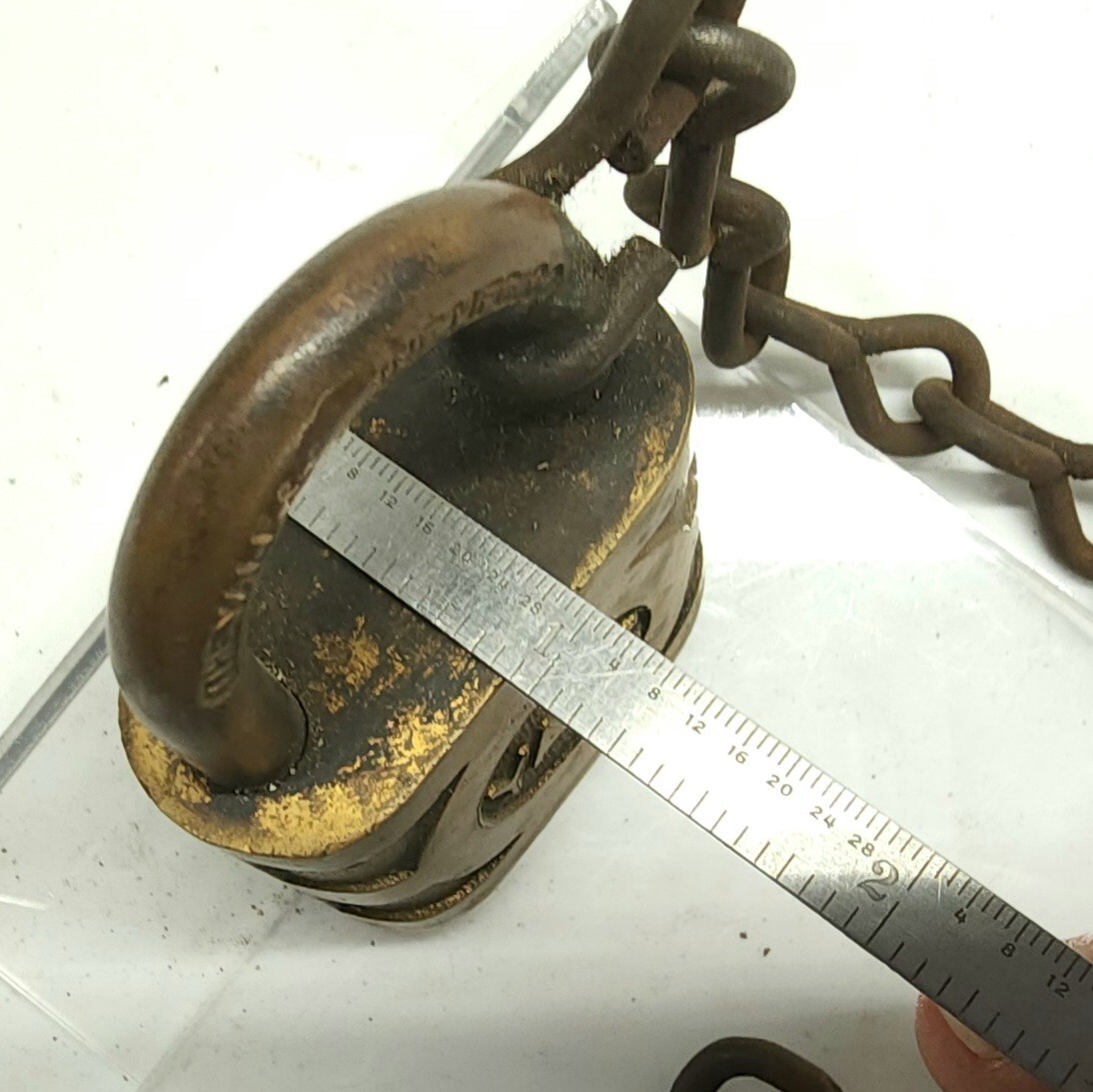 Antique Yale & Towne Manufacturing Company Brass Lock with chain, Locksmith