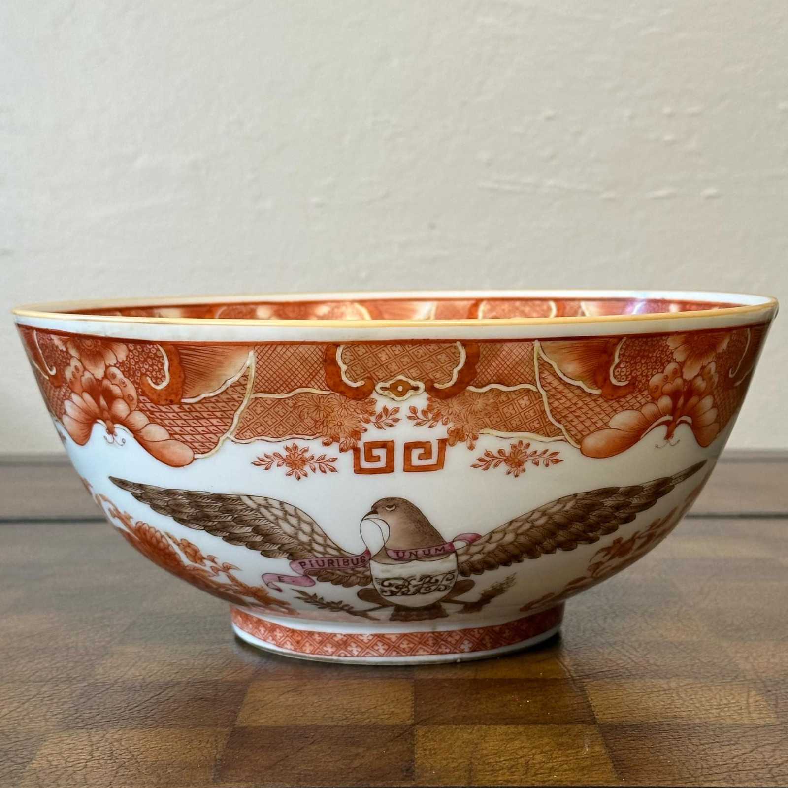 Large Orange FITZHUGH 1815 American Eagle Bowl 10×4.3″