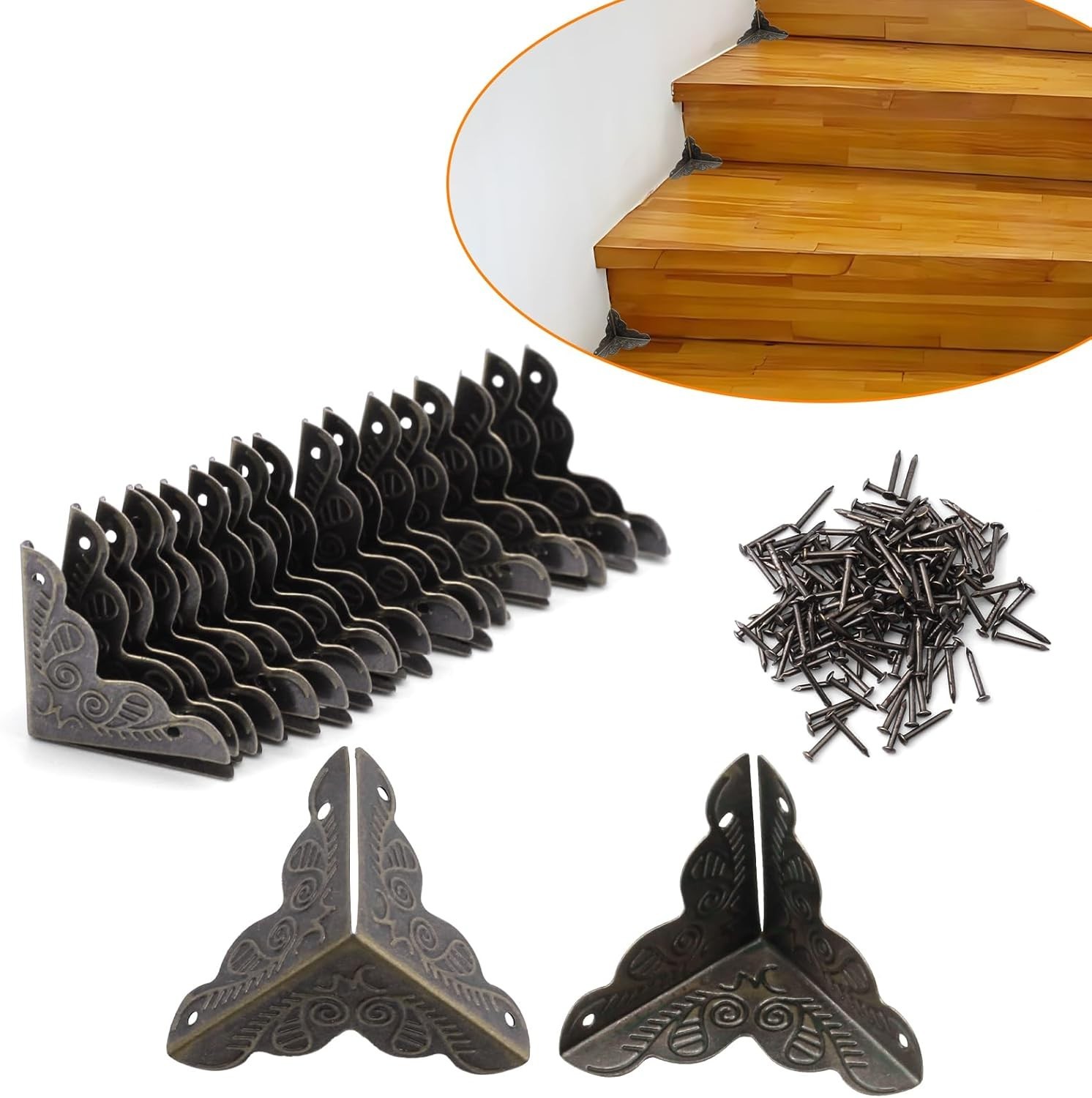 Olldag 36 PCS Stair Dust Inner Corners for Wooden Steps, 1.38 inch, Bronze