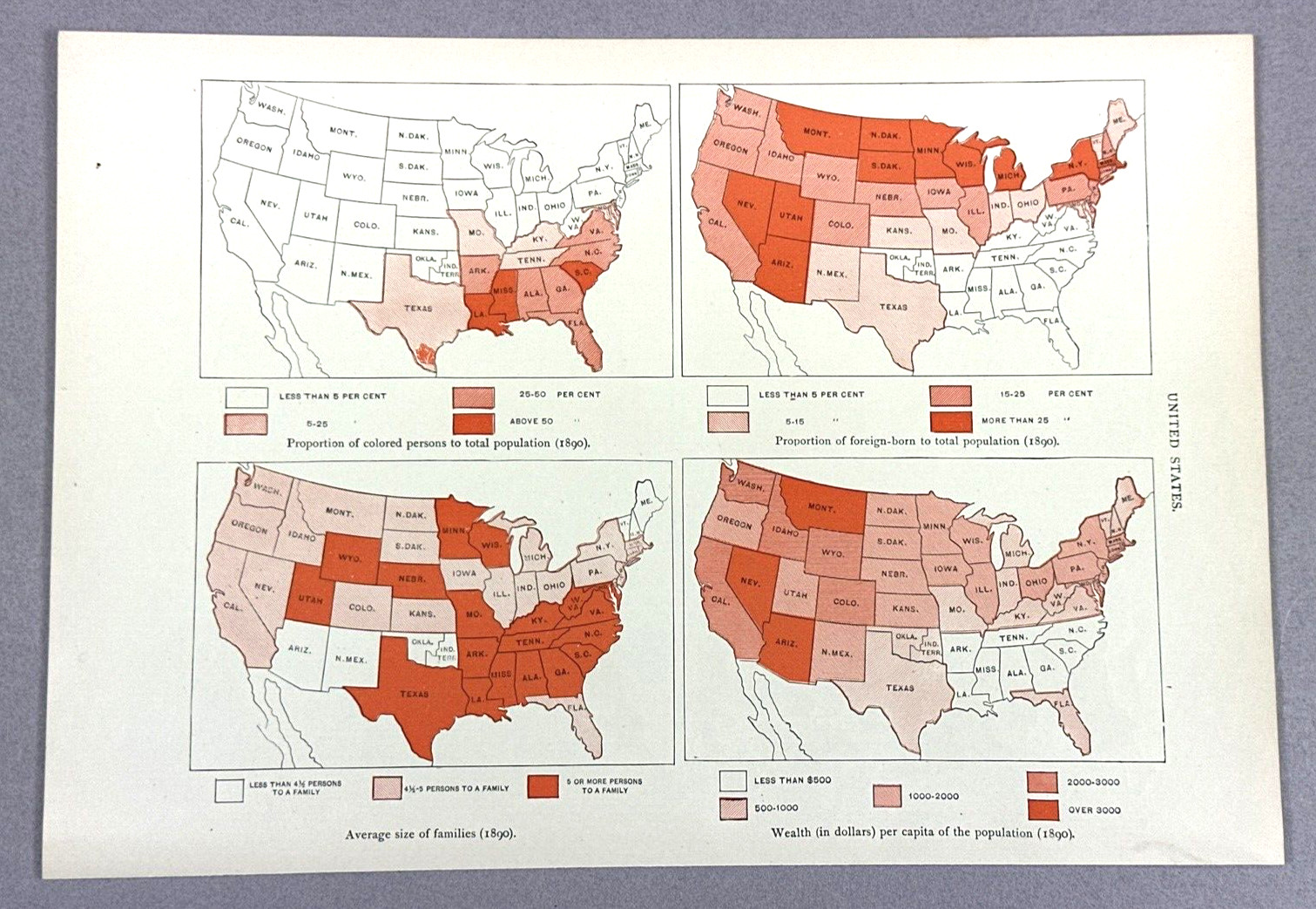 Antique Illustration United States Population Distribution in 1901 Race, Wealth