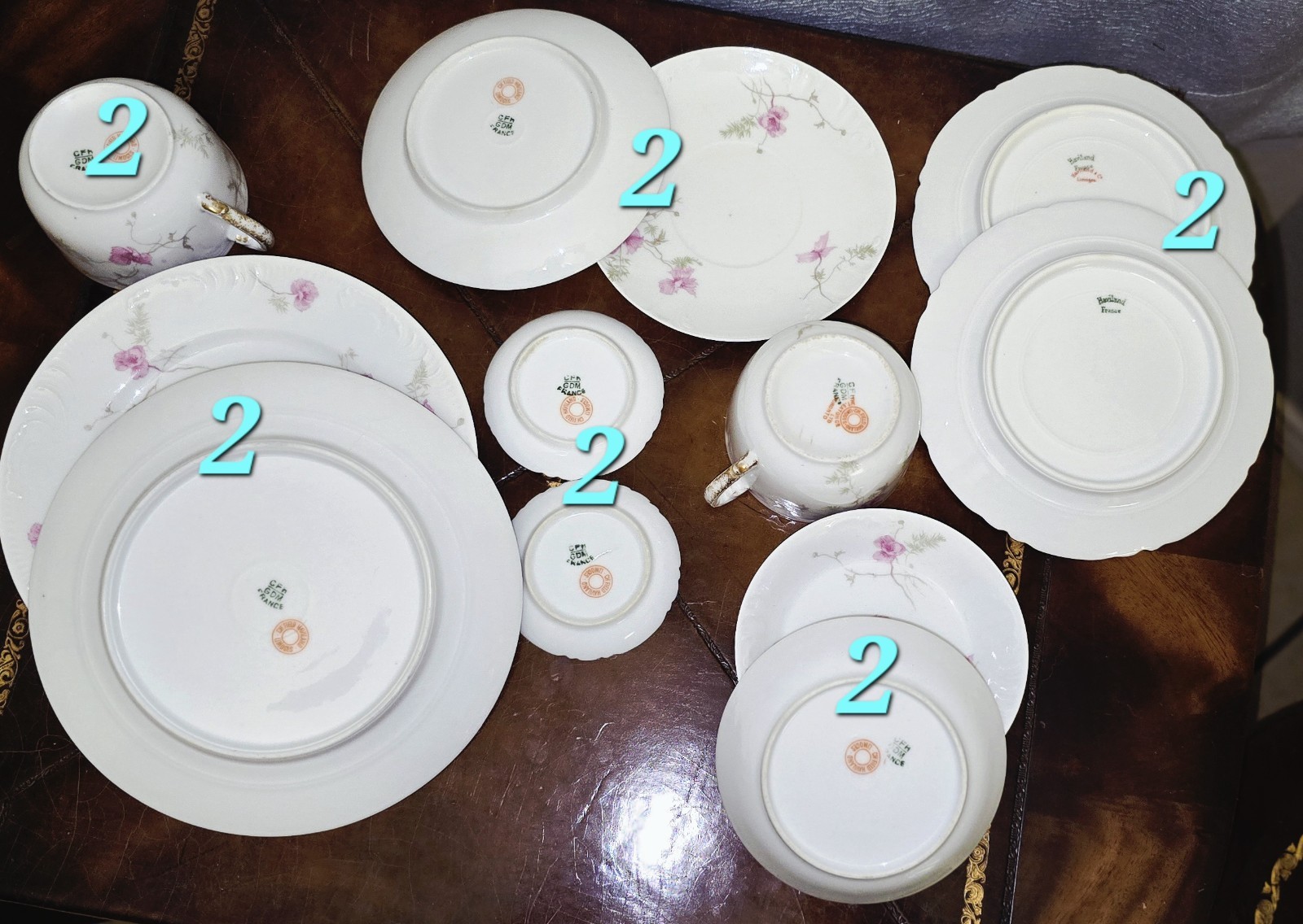 12 piece luncheon set/Antique CH Field Haviland Limoges CFH/COM (2 H.Co. plates