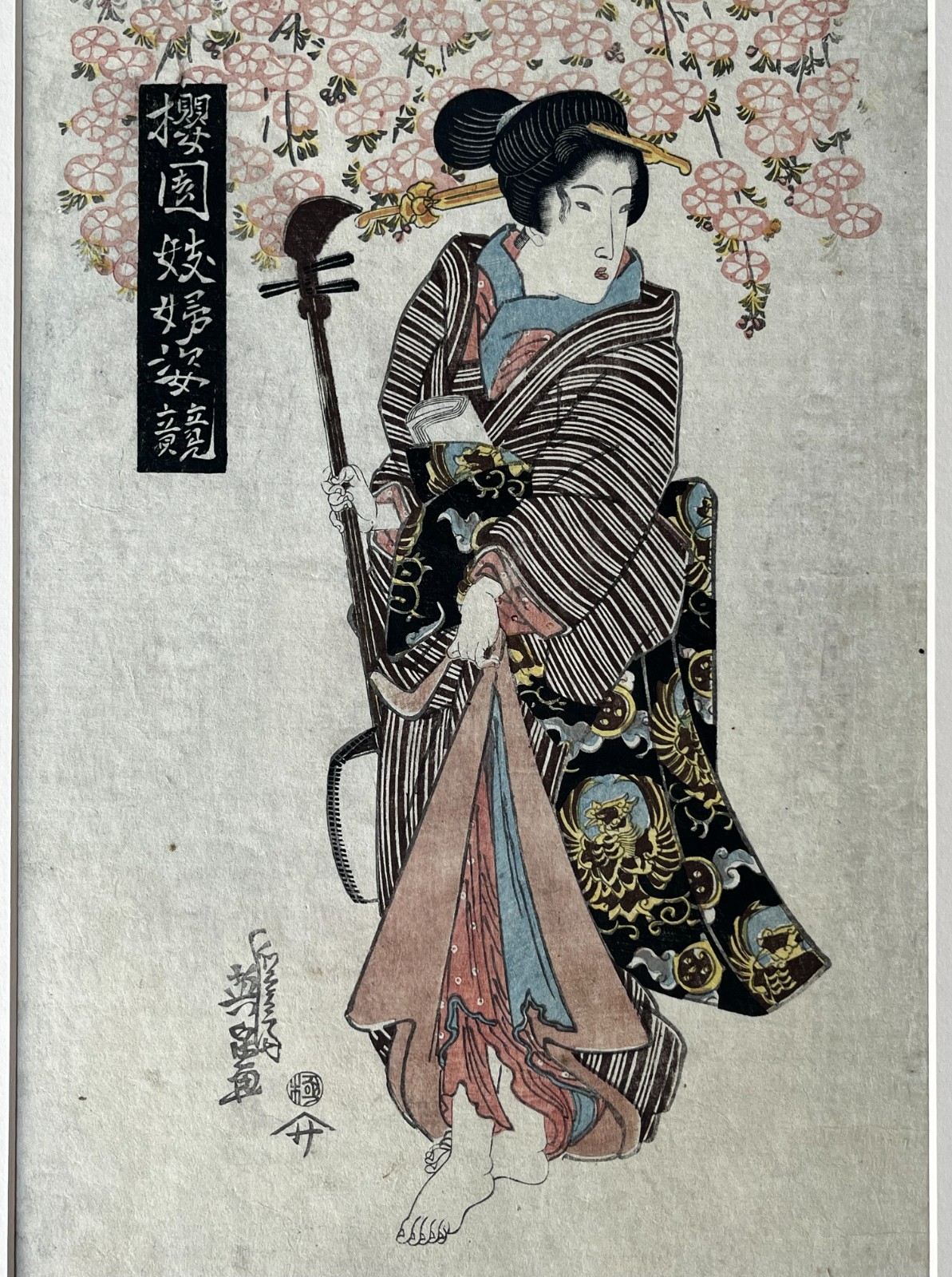 Genuine- 19th Century- Keisai Eisen “Female Musician” Original Woodblock Print