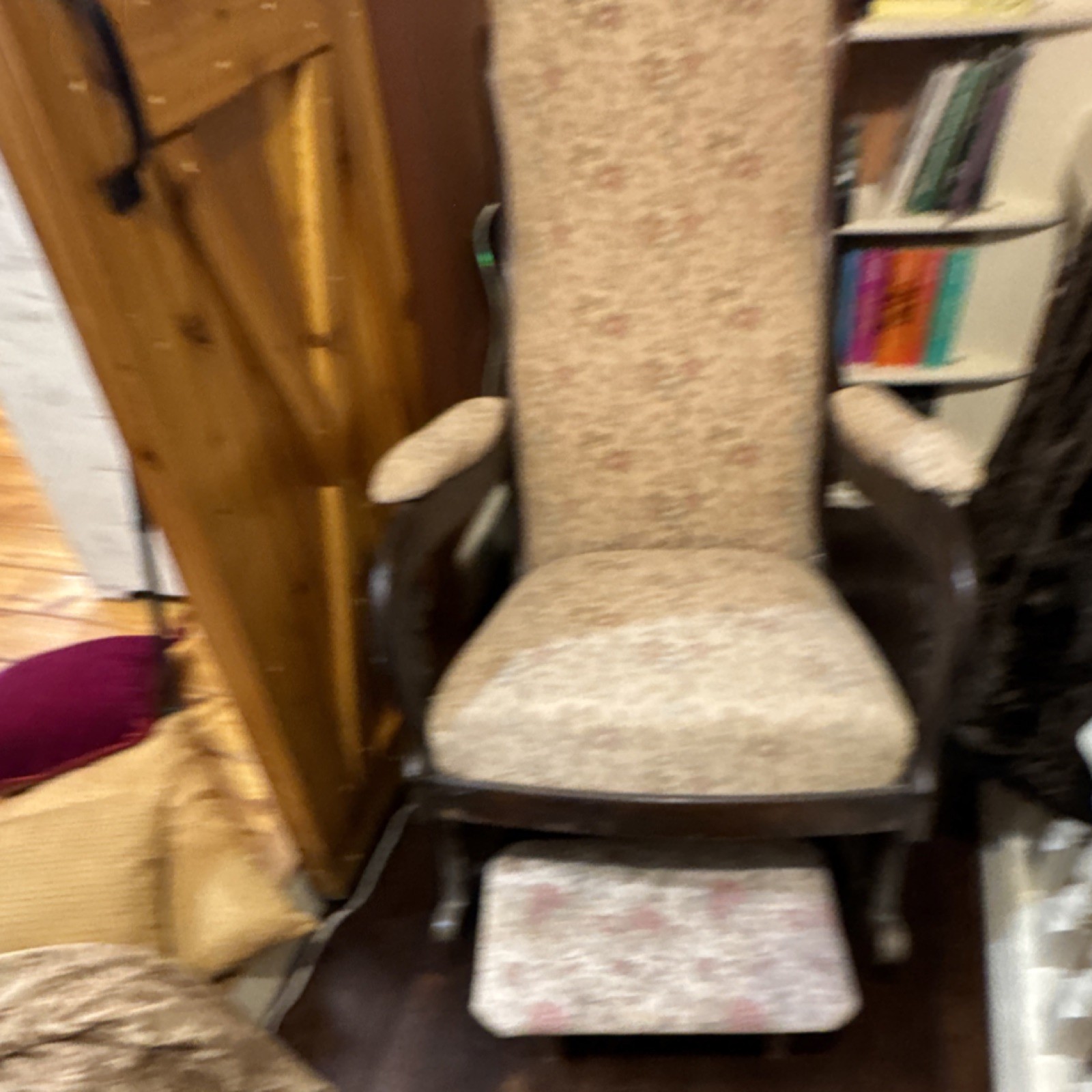Victorian Antique Rocking Chair Wood Fabric Floral Upholstery w/ Footstool