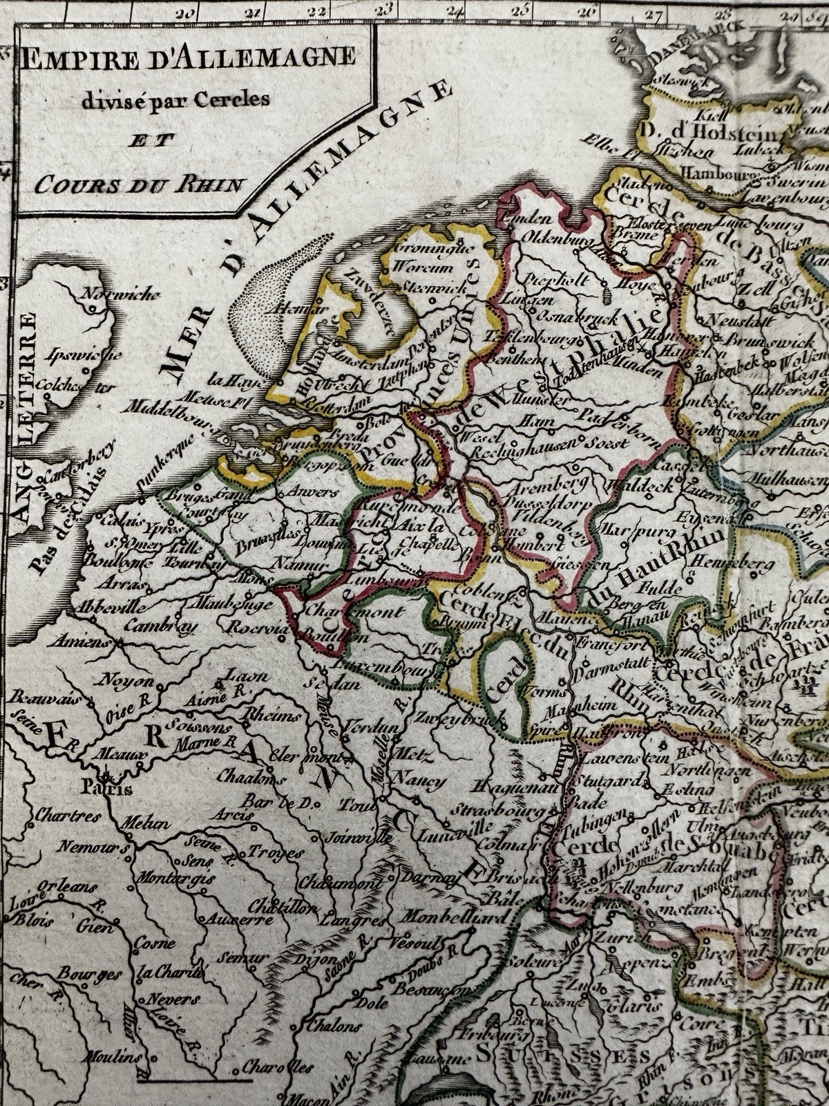 Germany divided into Circles 1748 Vaugondy engraved hand colored map