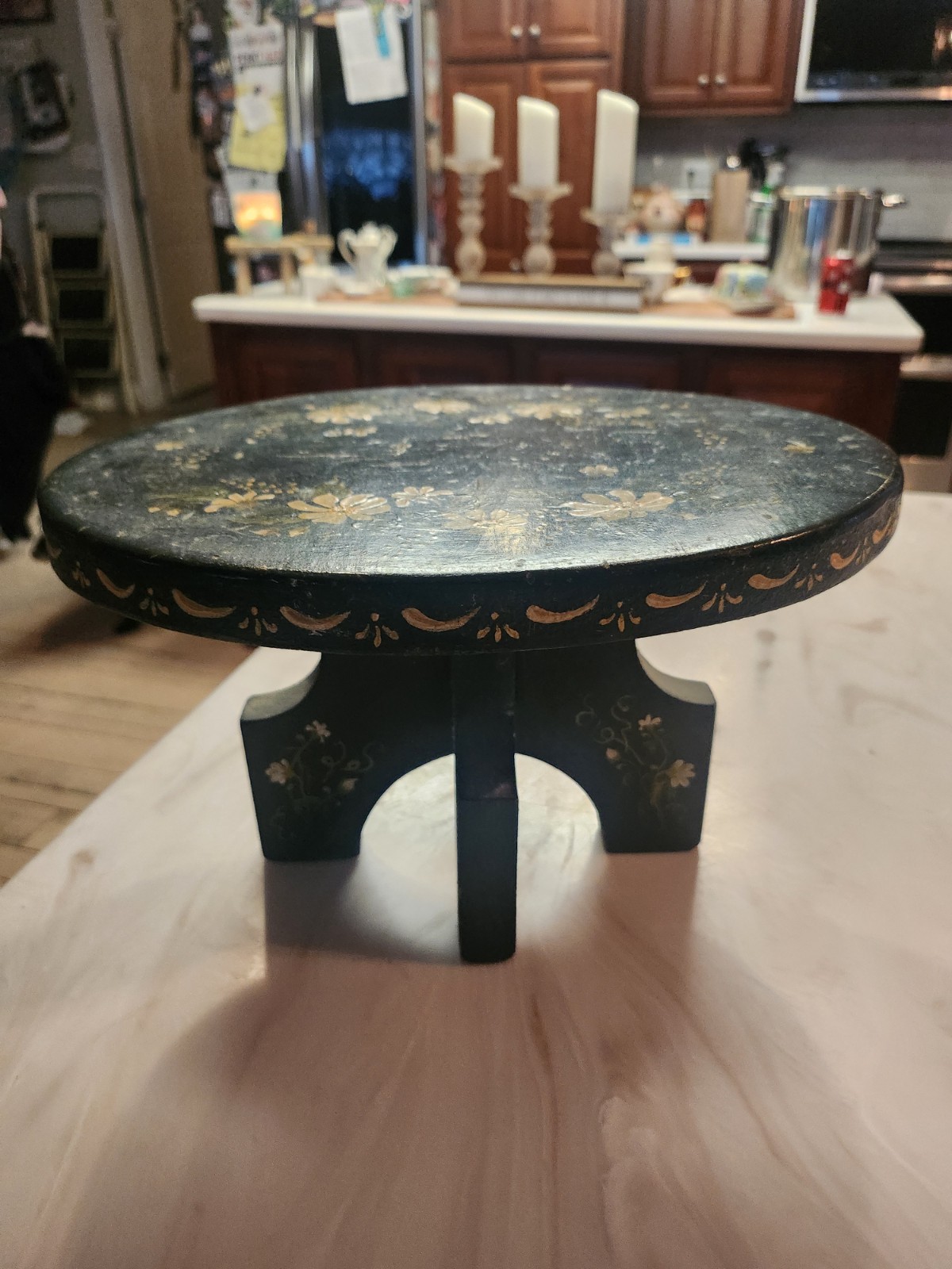 B. Carter Primitive Hand-Painted Wood Stool Signed Original decor only