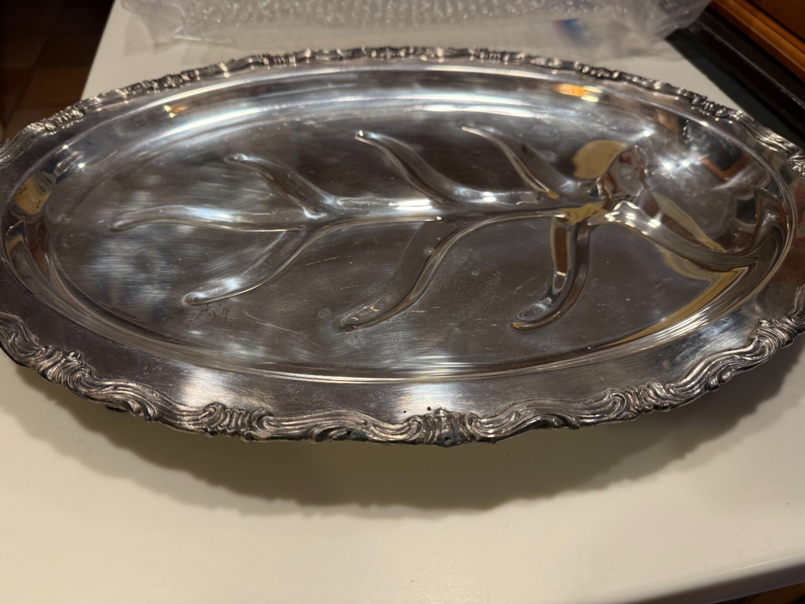 Vintage Silver Plated Large Meat Platter With Elegant Feet 17″ X 12″ X 1.5″