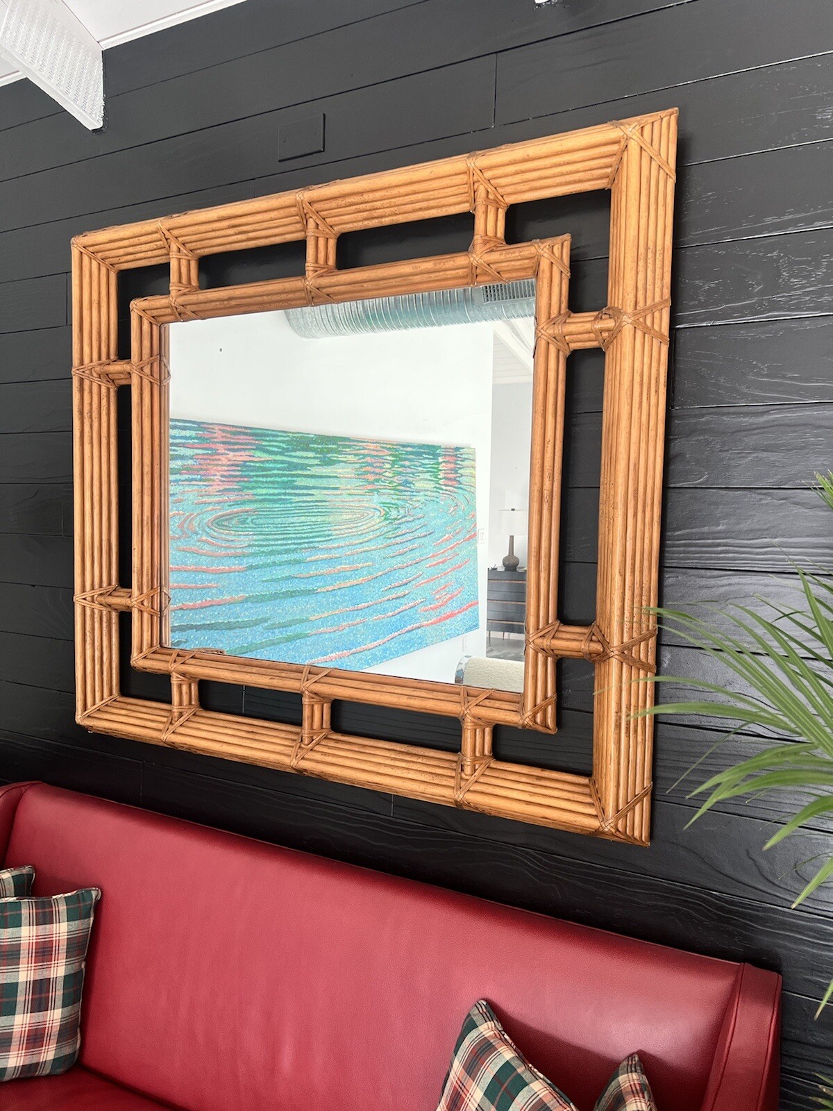 1980s Henredon bamboo regency oversized mirror mcguire hollywood Boho Chic