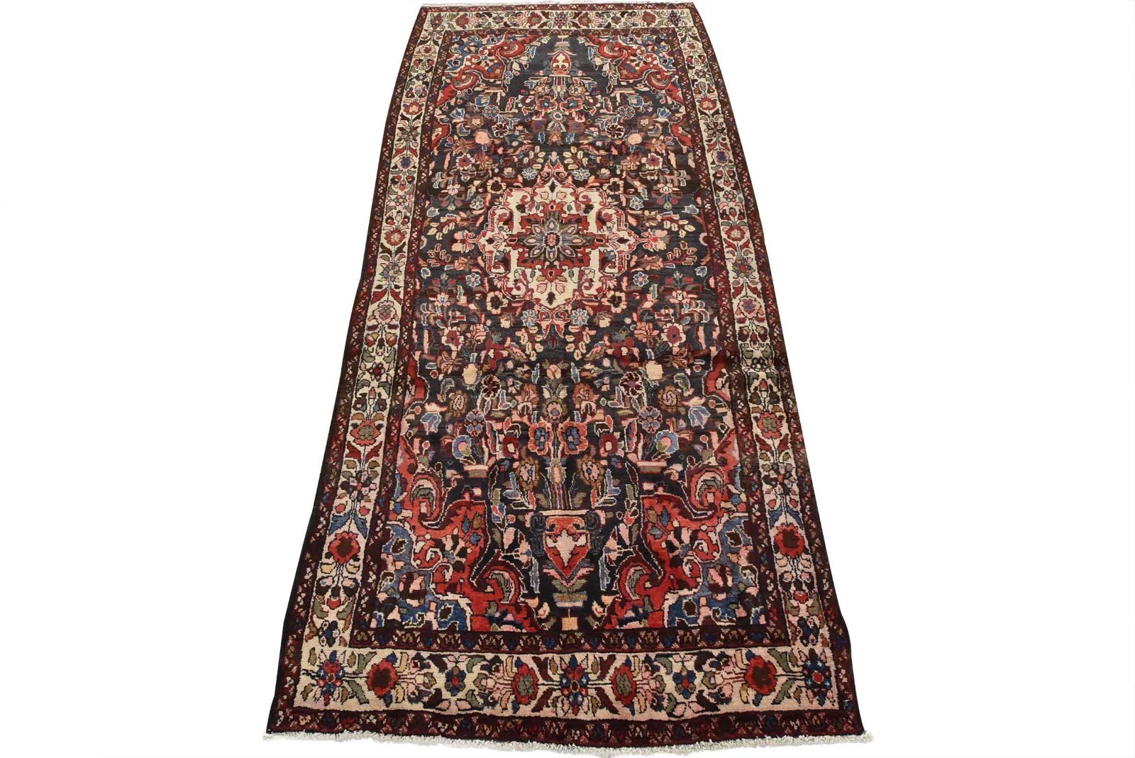 Vintage Oriental Rug 4’6” x 10’3” Blue Wool Traditional Hand-Knotted Carpet