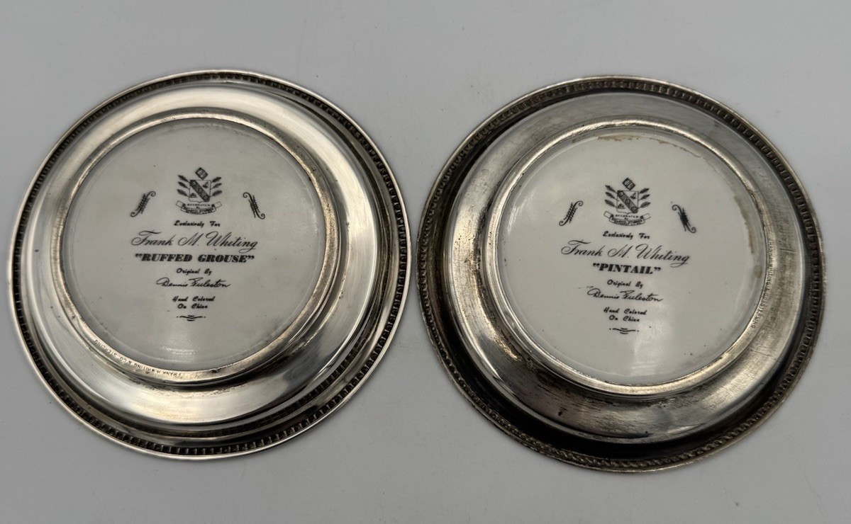 Sterling Silver Set of (2) Coasters Frank M Whiting Ruffed Grouse & Pintail