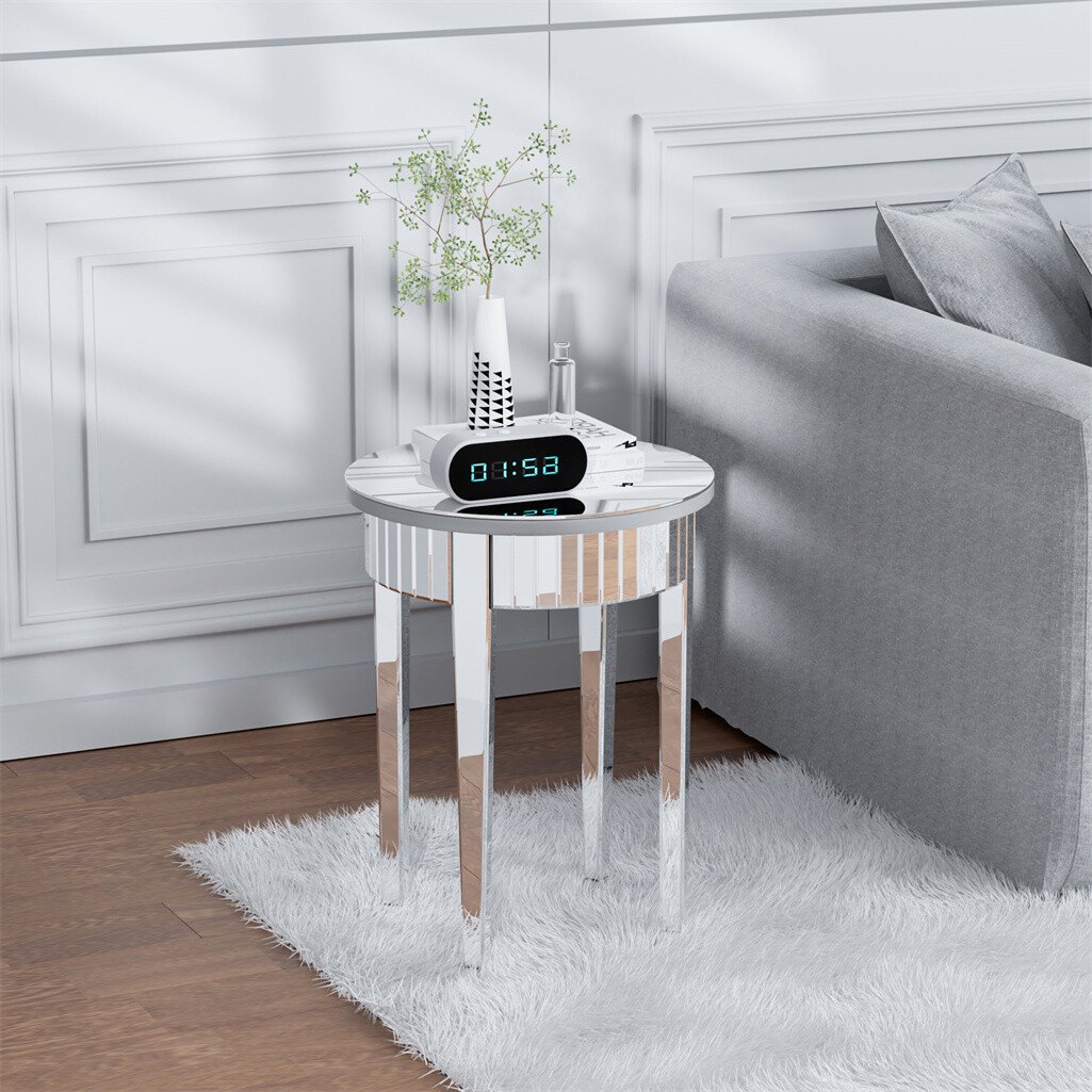 Luxury Silver Crystal Mirrored Sofa Side End Bedside Accent Table Bedroom Decor