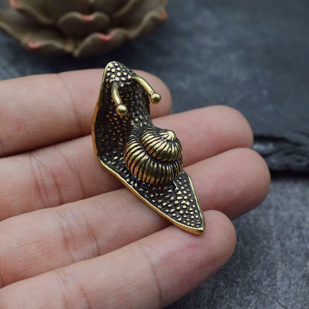 1X Antique Brass Solid Snail Animal Carved Statue Figure Ornament Gift Decor USA