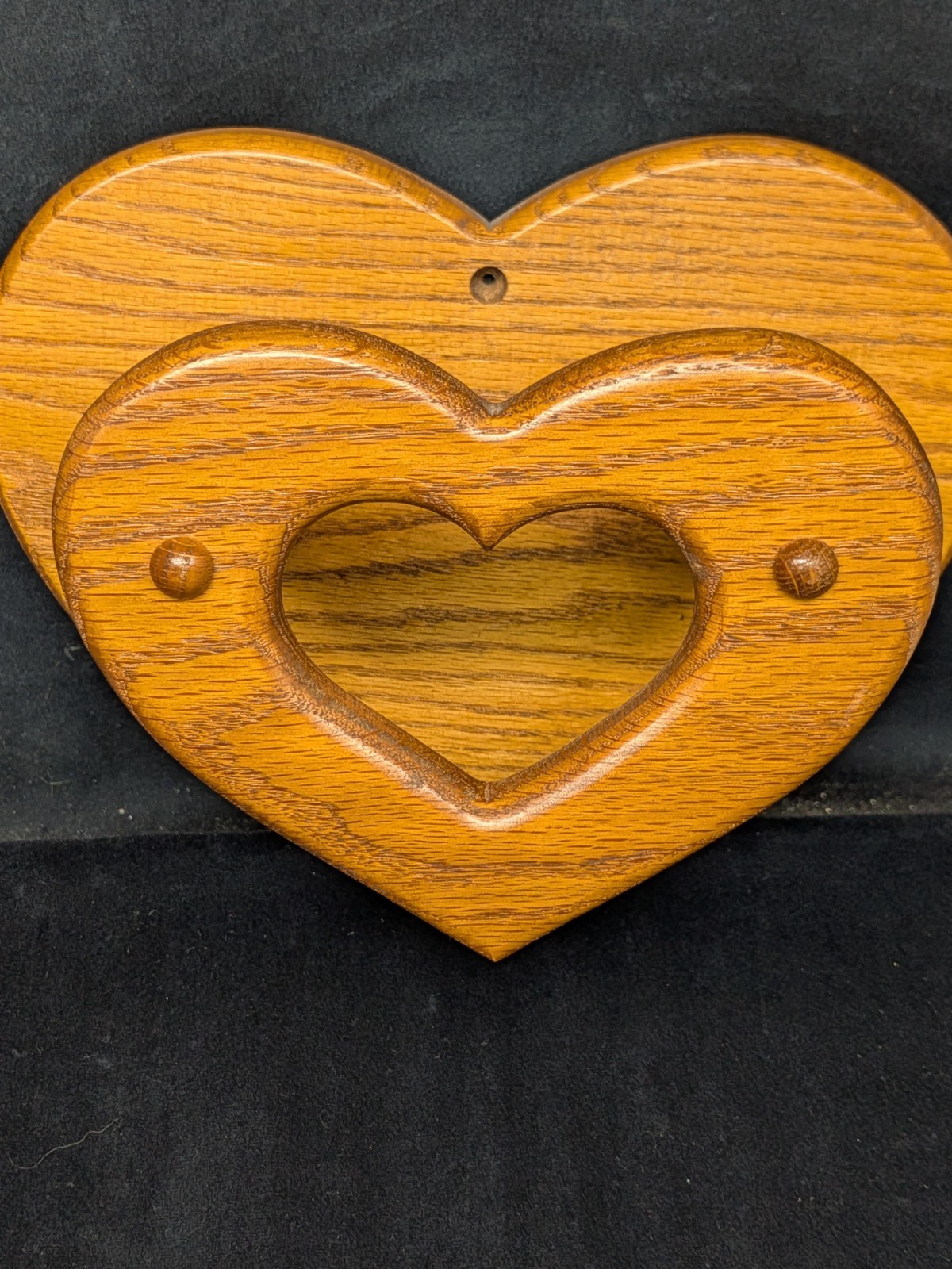 Solid Oak Vtg Double Heart Wood Wall Quilt Towel Holder 90s Country Cottage Core