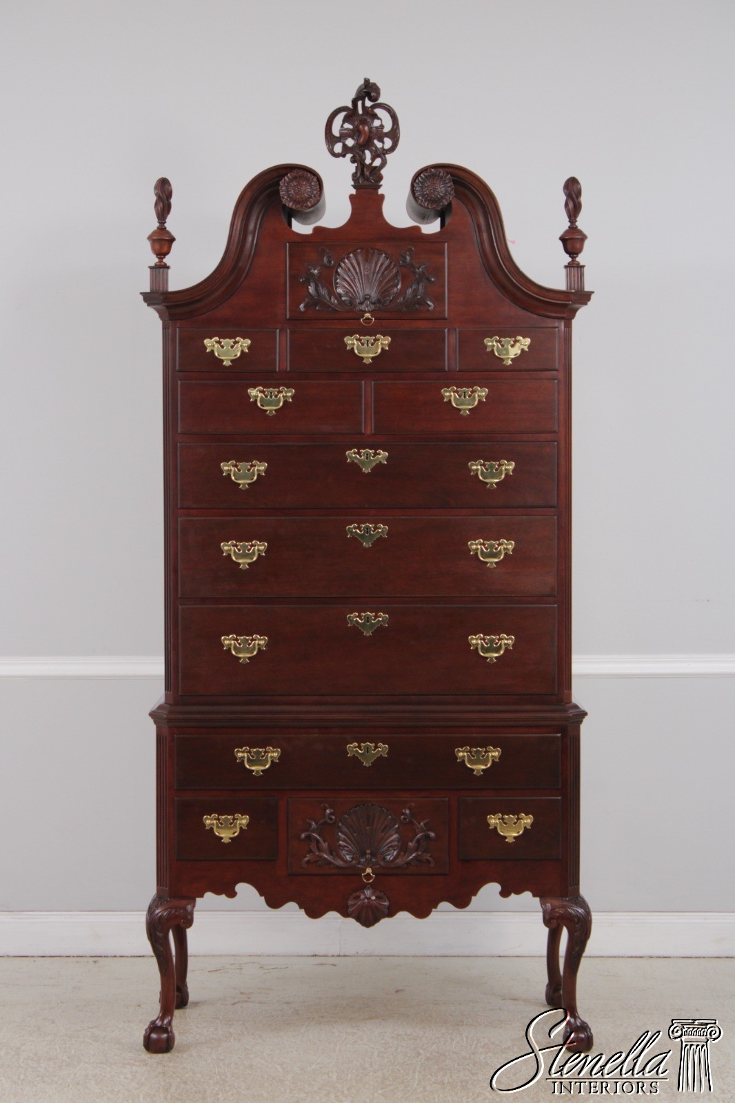 72594: BAKER Clawfoot Colonial Williamsburg Mahogany Highboy