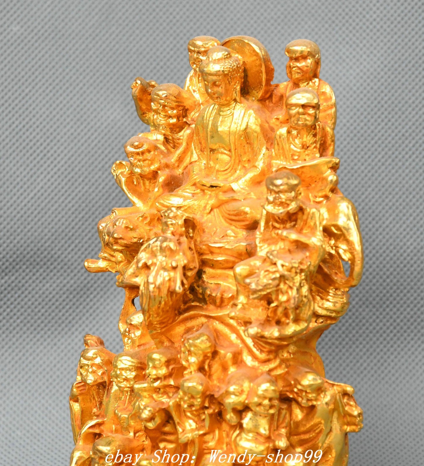 Old Dynasty Bronze Gilt Guanyin 18 Arhat Damo Bodhidharma Dharma Buddha Statue