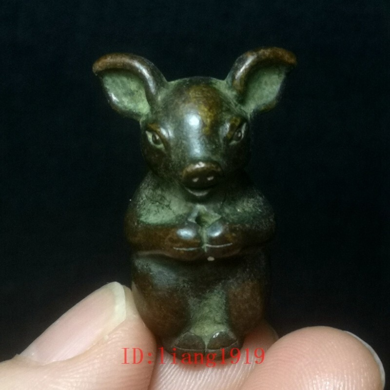 1.4 Inch Chinese Bronze Carving pig figurine Satue table Decoration Incense seat