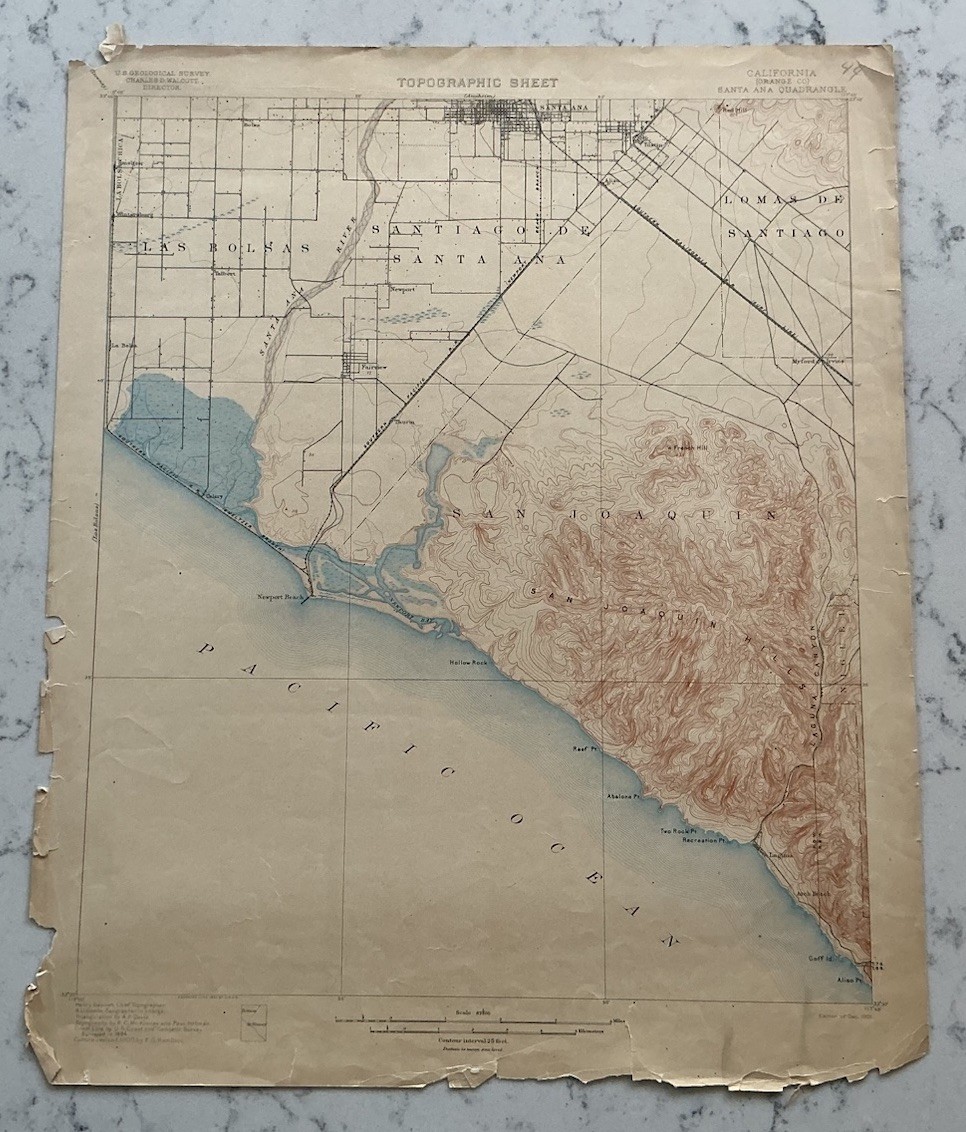 ANTIQUE SANTA ANA ORANGE COUNTY CALIFORNIA GEOLOGICAL SURVEY TOPO MAP 1901 USGS
