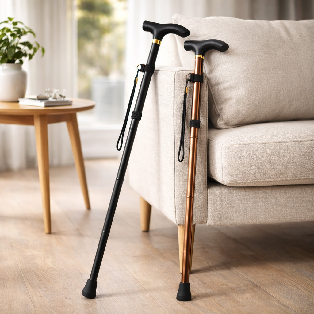 Adjustable Folding Walking Cane Lightweight With Wrist Strap Non-Slip Rubber Tip