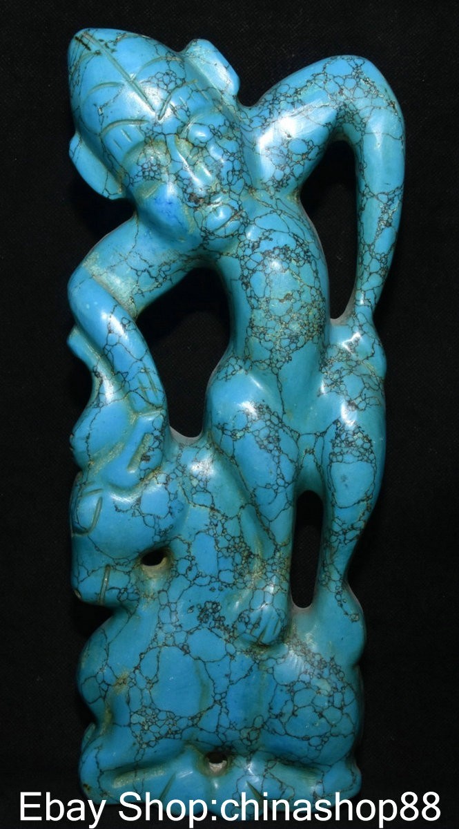 11.6″ Old China Hongshan Culture Turquoise Carving Sun God Helios Horse Statue