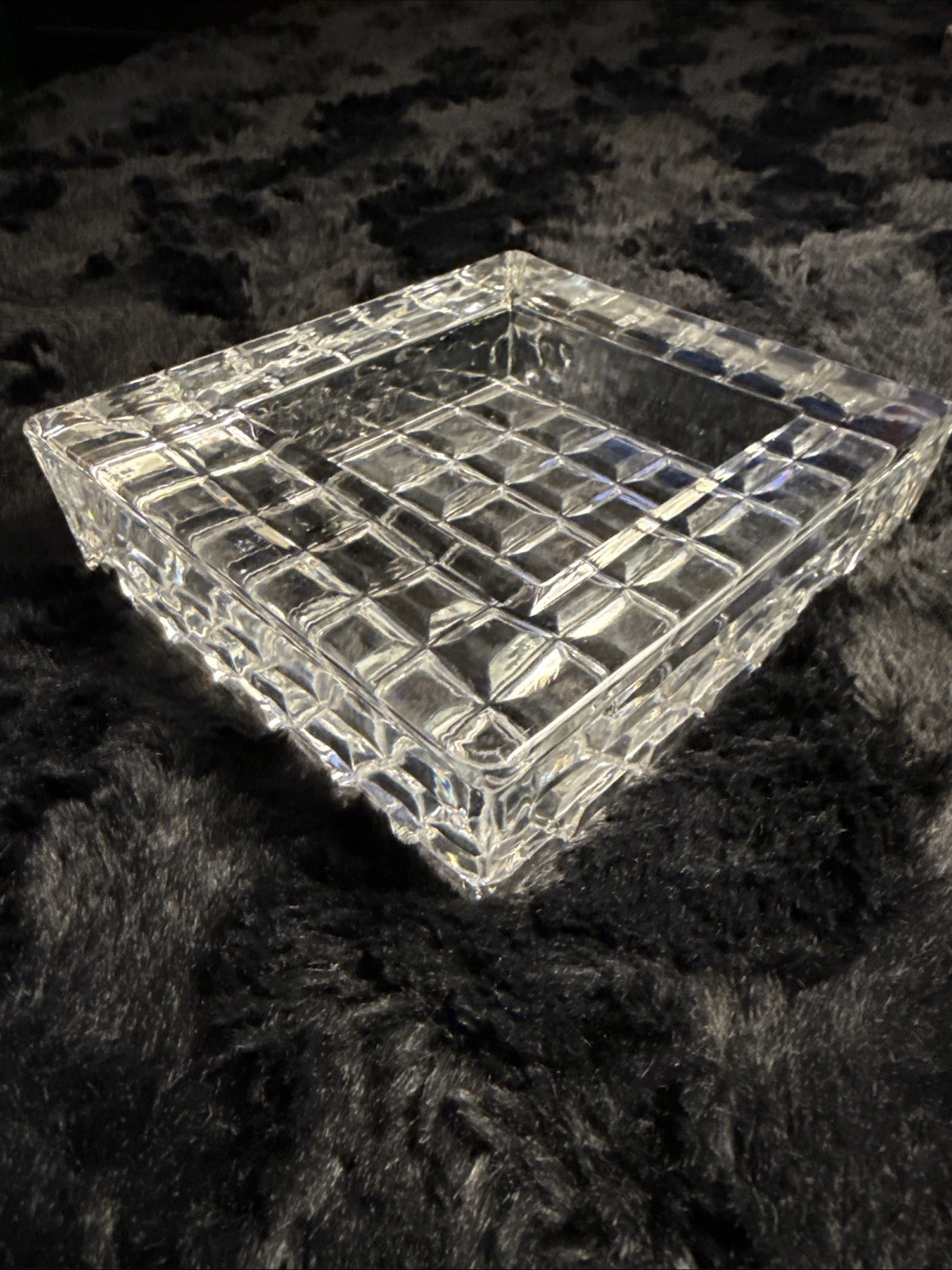 Heavy Clear Glass Tray Ashtray Or Trinket Dish Waffle Bottom Square Tray 5.5″x5”