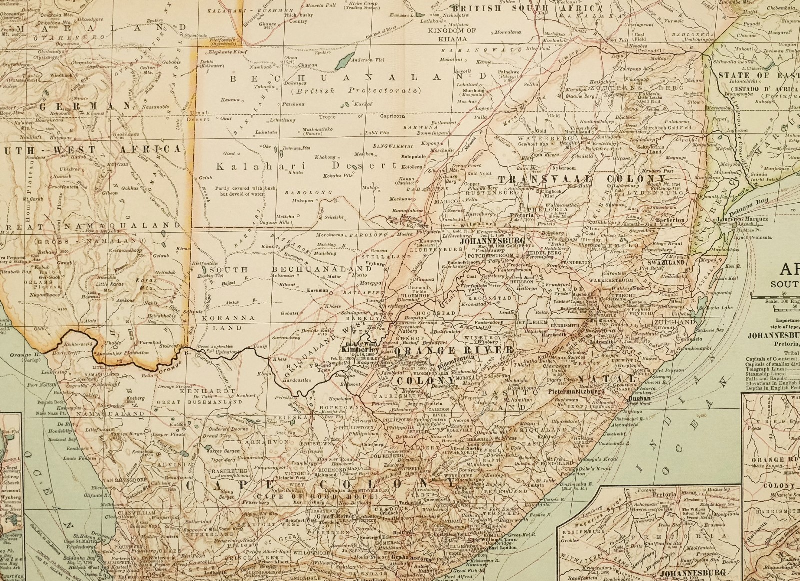 1903 ANTIQUE MAP SOUTH AFRICA CAPE COLONY TRANSVAAL COLONY CAPE TOWN LADYSMITH
