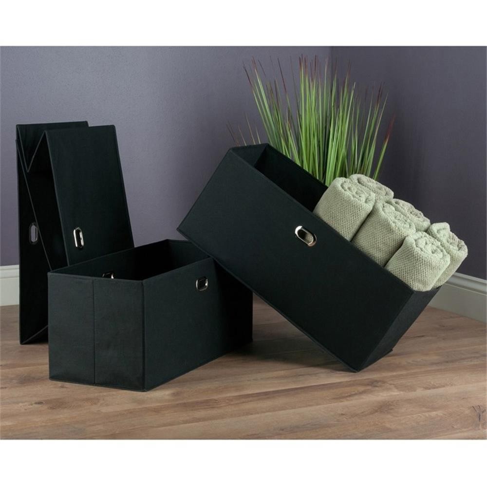 Bowery Hill Transitional Fabric Folding Basket in Black (Set of 3)