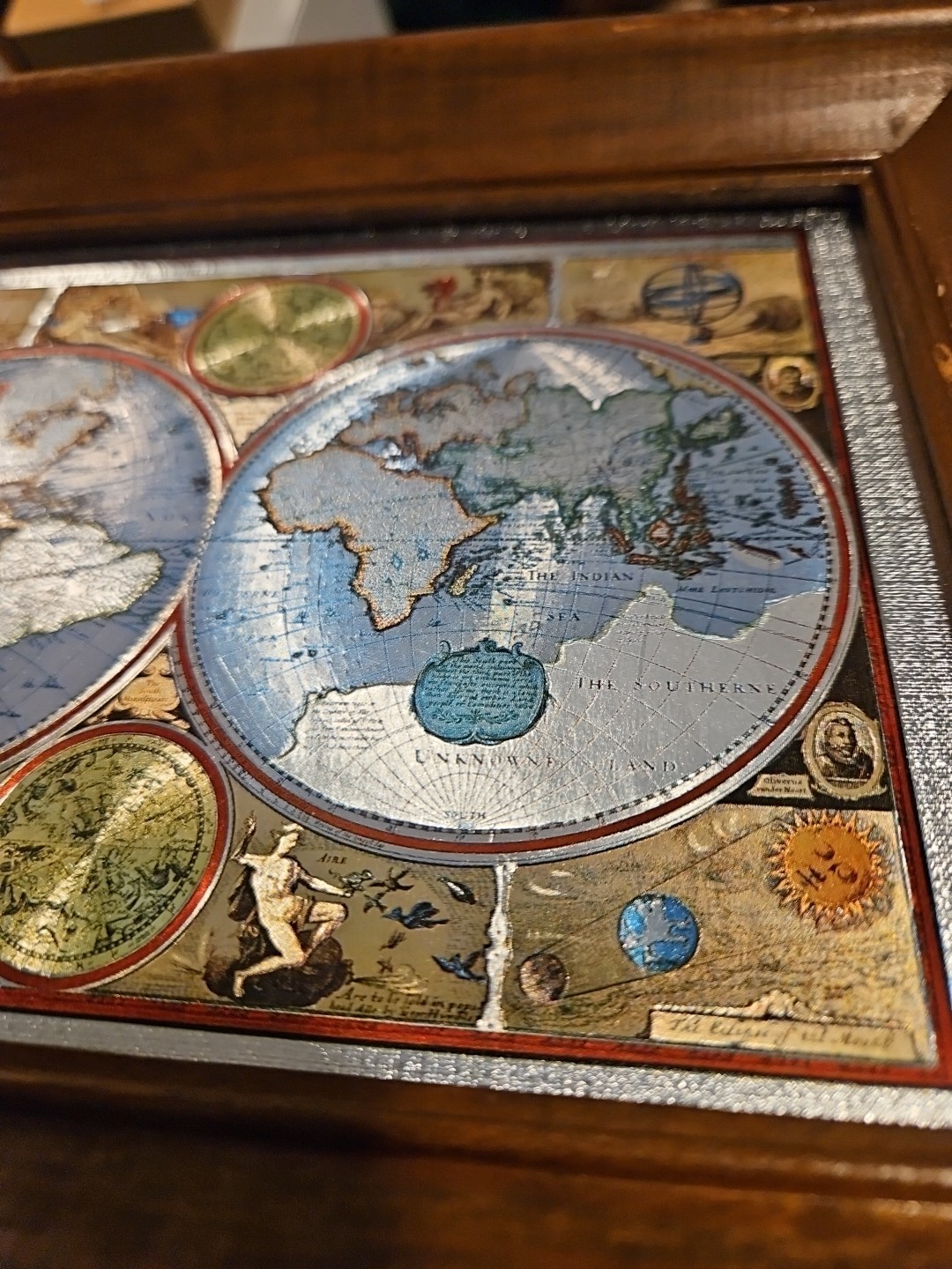 Vtg John Speed 1651 World Map Foiled Reproduction Framed 6×8 in 10×8 Wood Frame