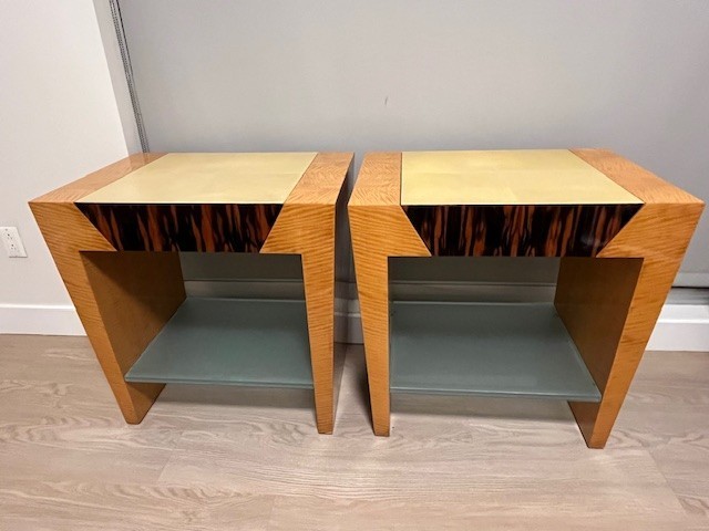 Pair of Dakota Jackson “Heraldic” Nightstands–1980s Postmodern Design