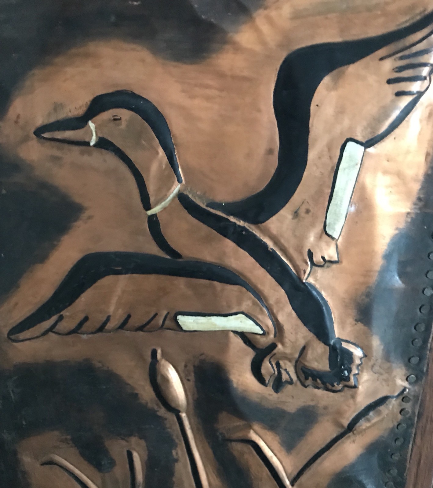 Copper on Board Duck Picture – Rustled From Cattails Hammered 11 x 15