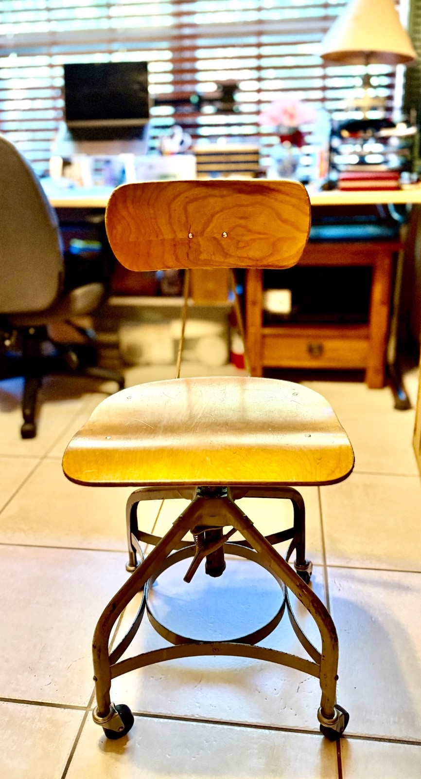 RARE Vintage Toledo Architect Drafting Office Industrial Steel Wood Stool Chair