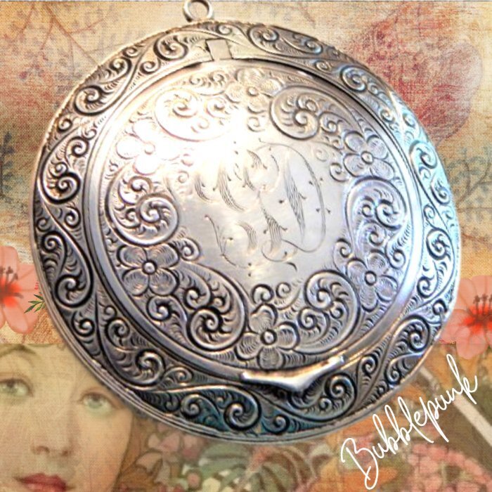 Antique MAUSER Sterling Silver Chased Floral Big 2 1/2″ Snuff Box Pendant Locket