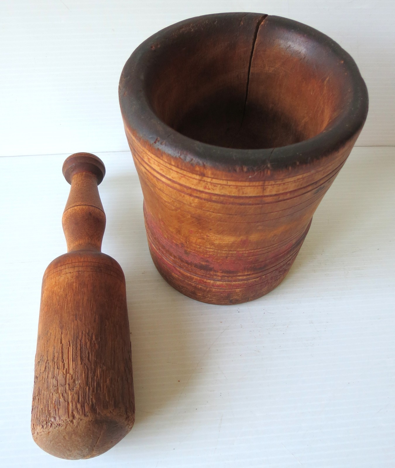 Antique Hand Turned Maple MORTAR & PESTLE 6″
