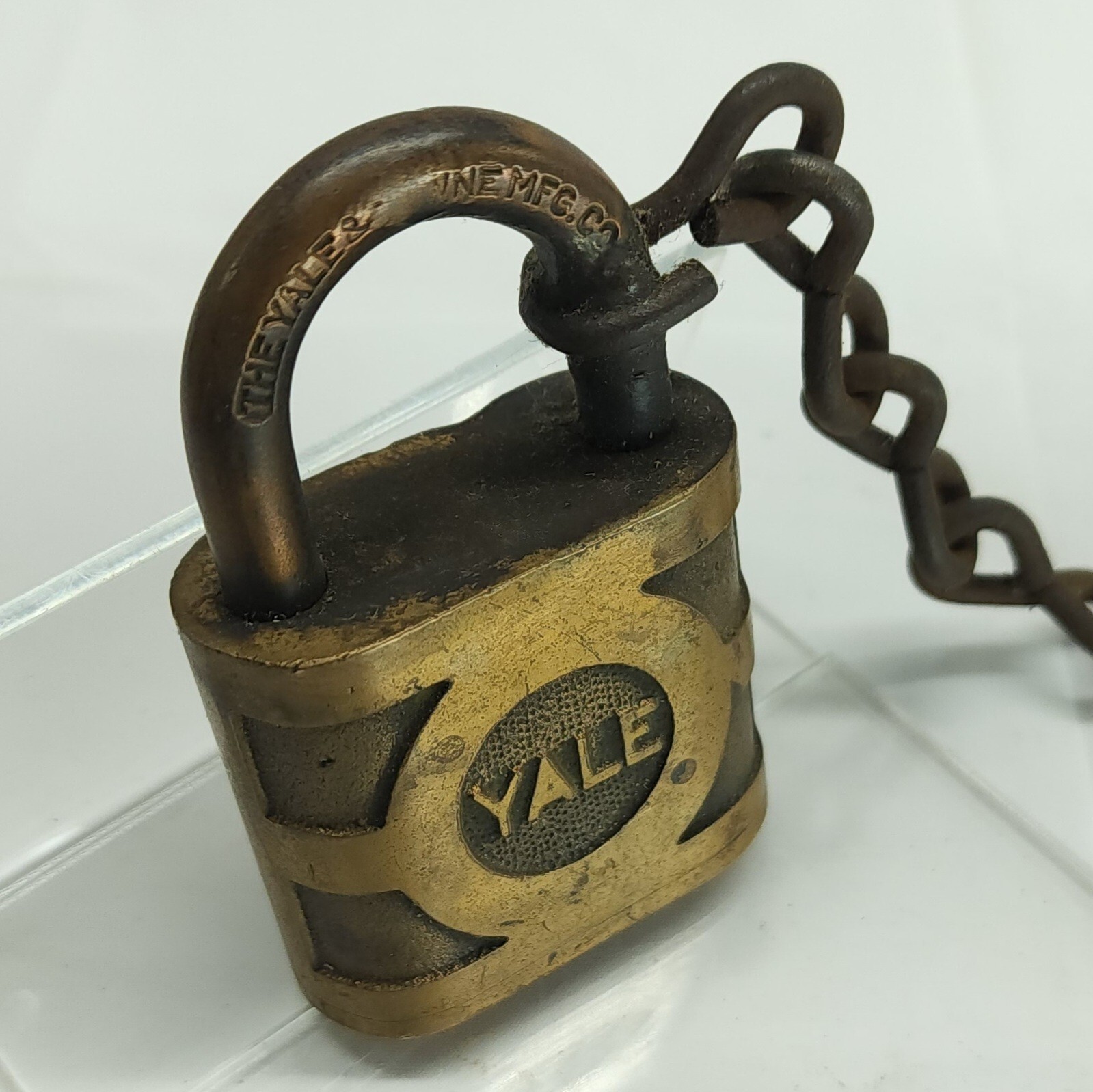 Antique Yale & Towne Manufacturing Company Brass Lock with chain, Locksmith