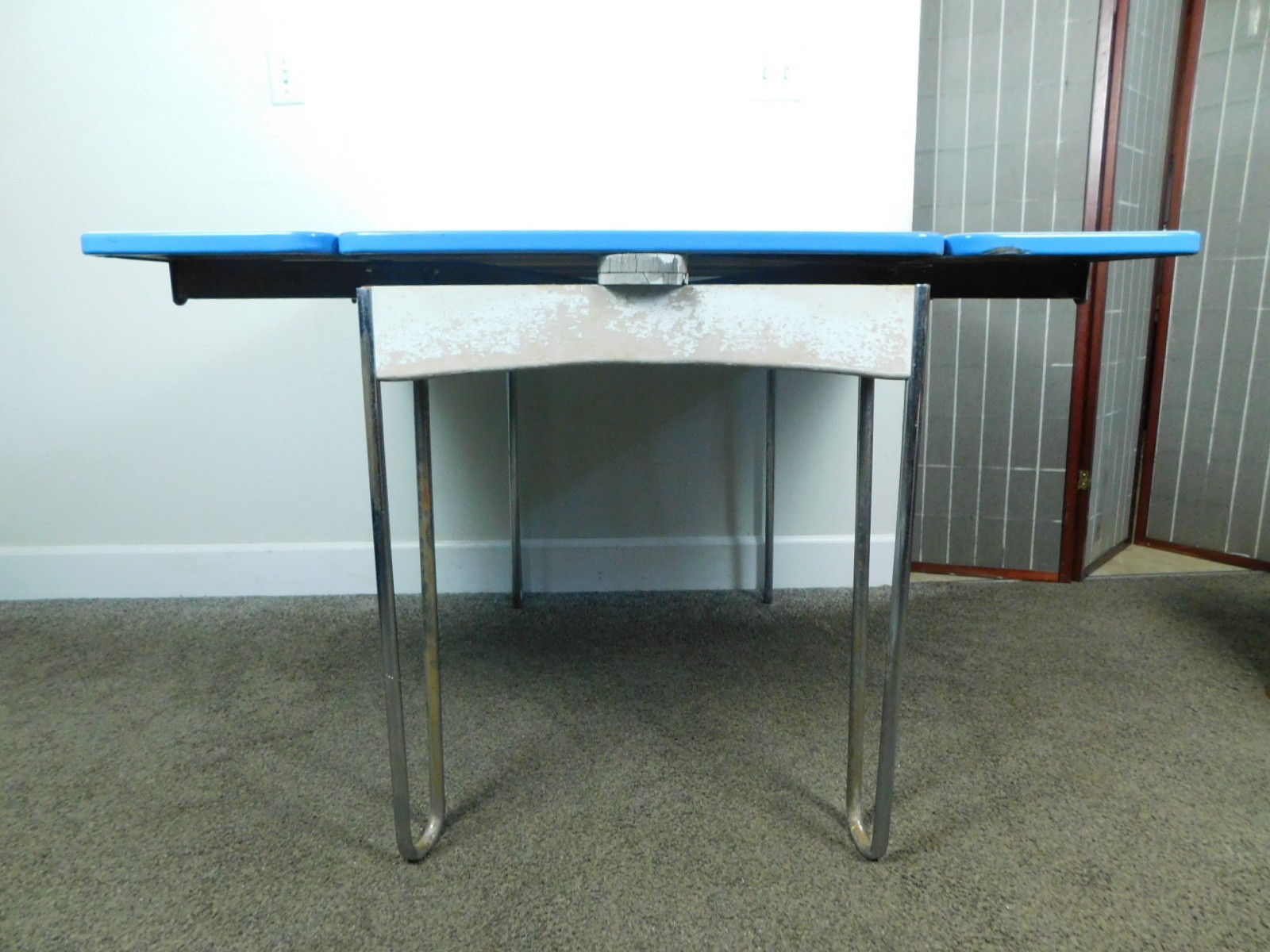 c1939 Antique Retro MCM Kitchen Table Hairpin Legs w Drawer Porcelain Top SHIPS!