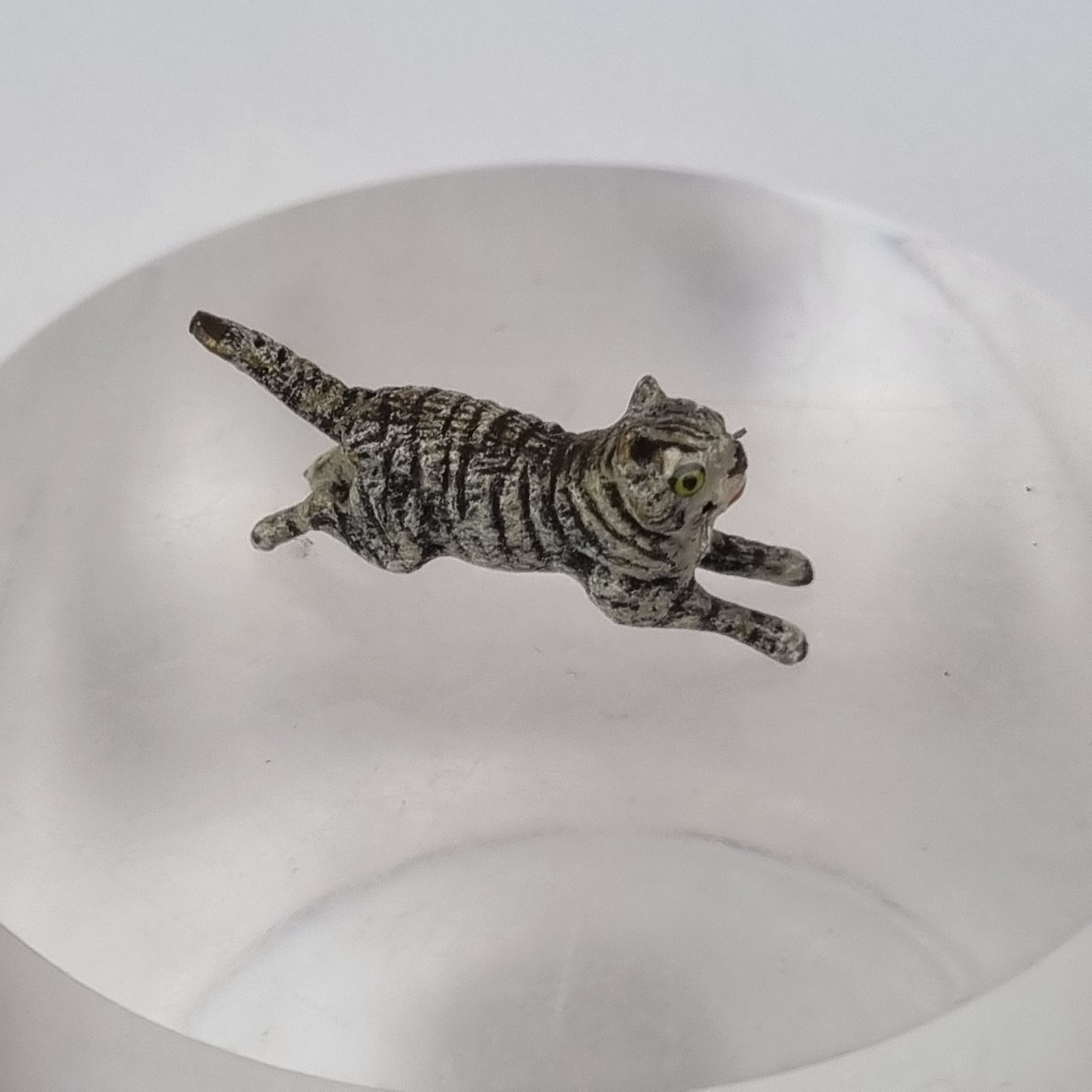 Antique Miniature Austrian Cold Painted Bronze Figure Cat Kitten 2.1cm Long